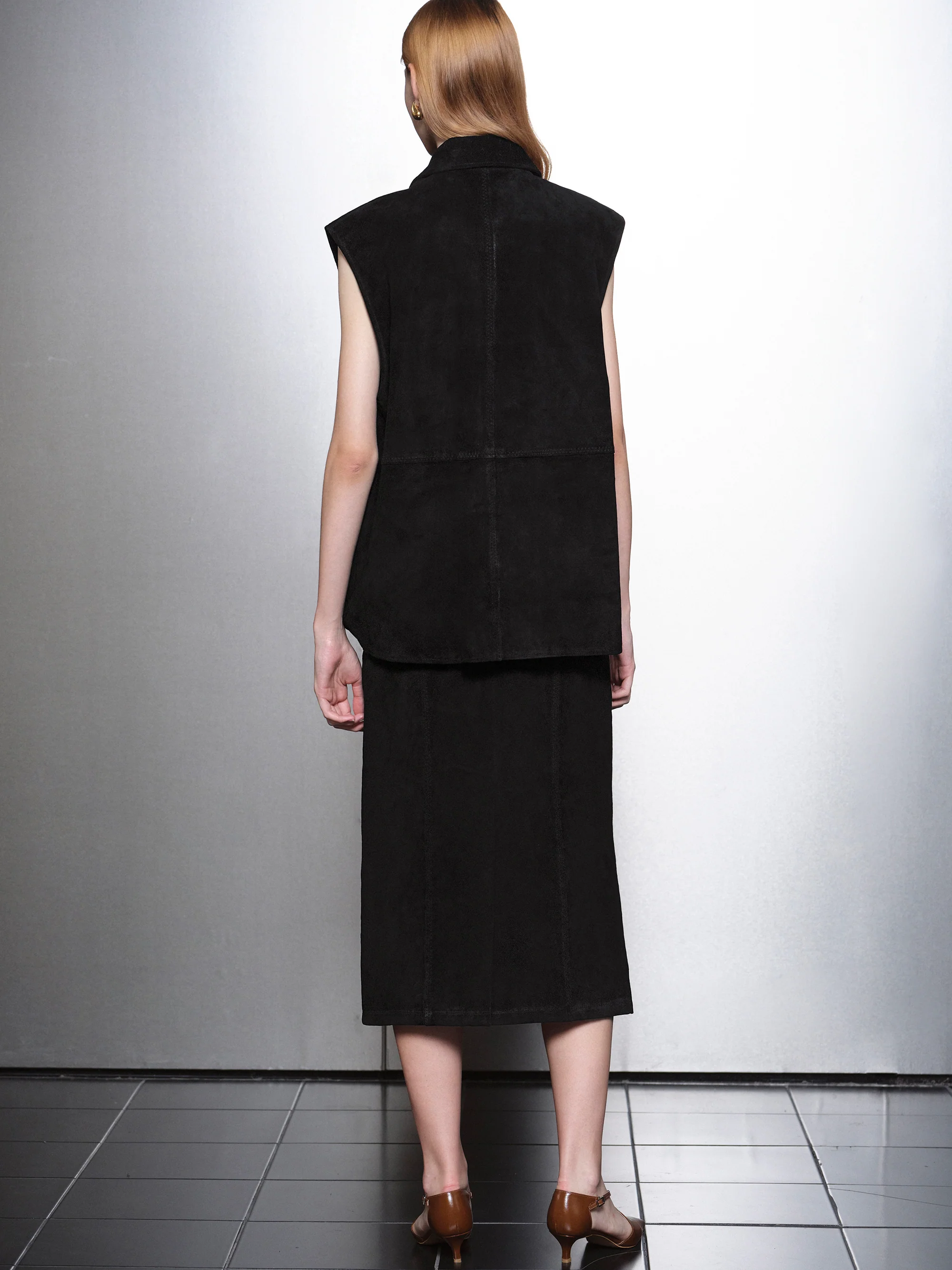 Lidiane Suede Midi Skirt, Black - Image 4