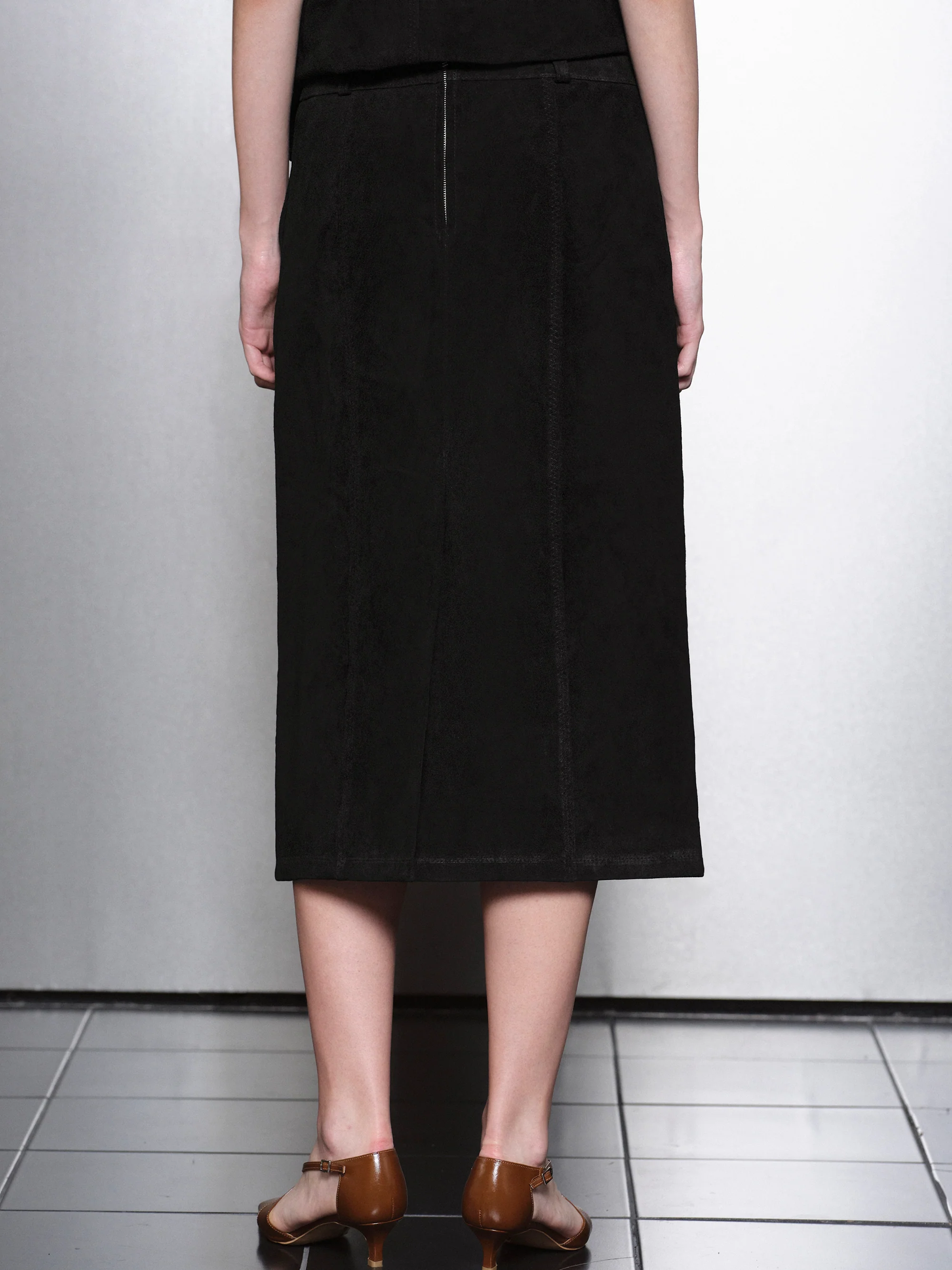 Lidiane Suede Midi Skirt, Black - Image 5