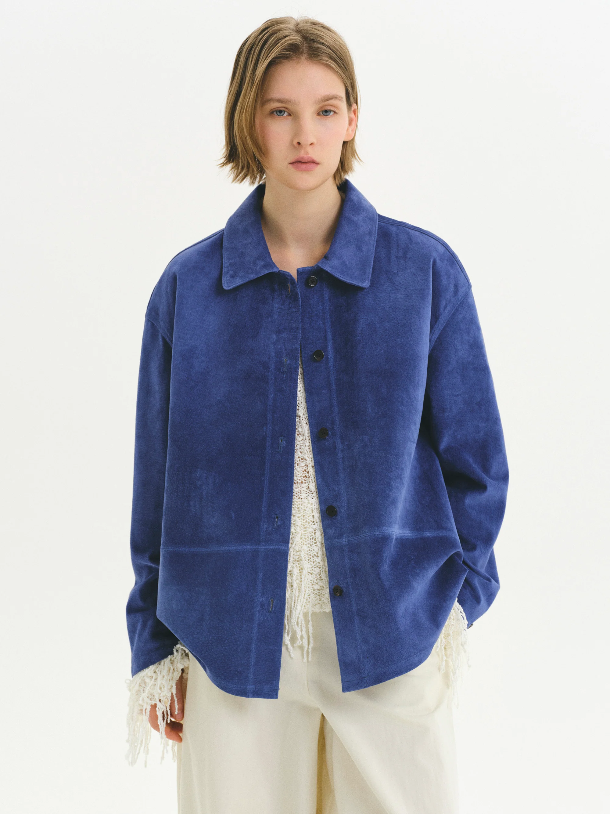 Suede Overshirt, Blue - Image 2