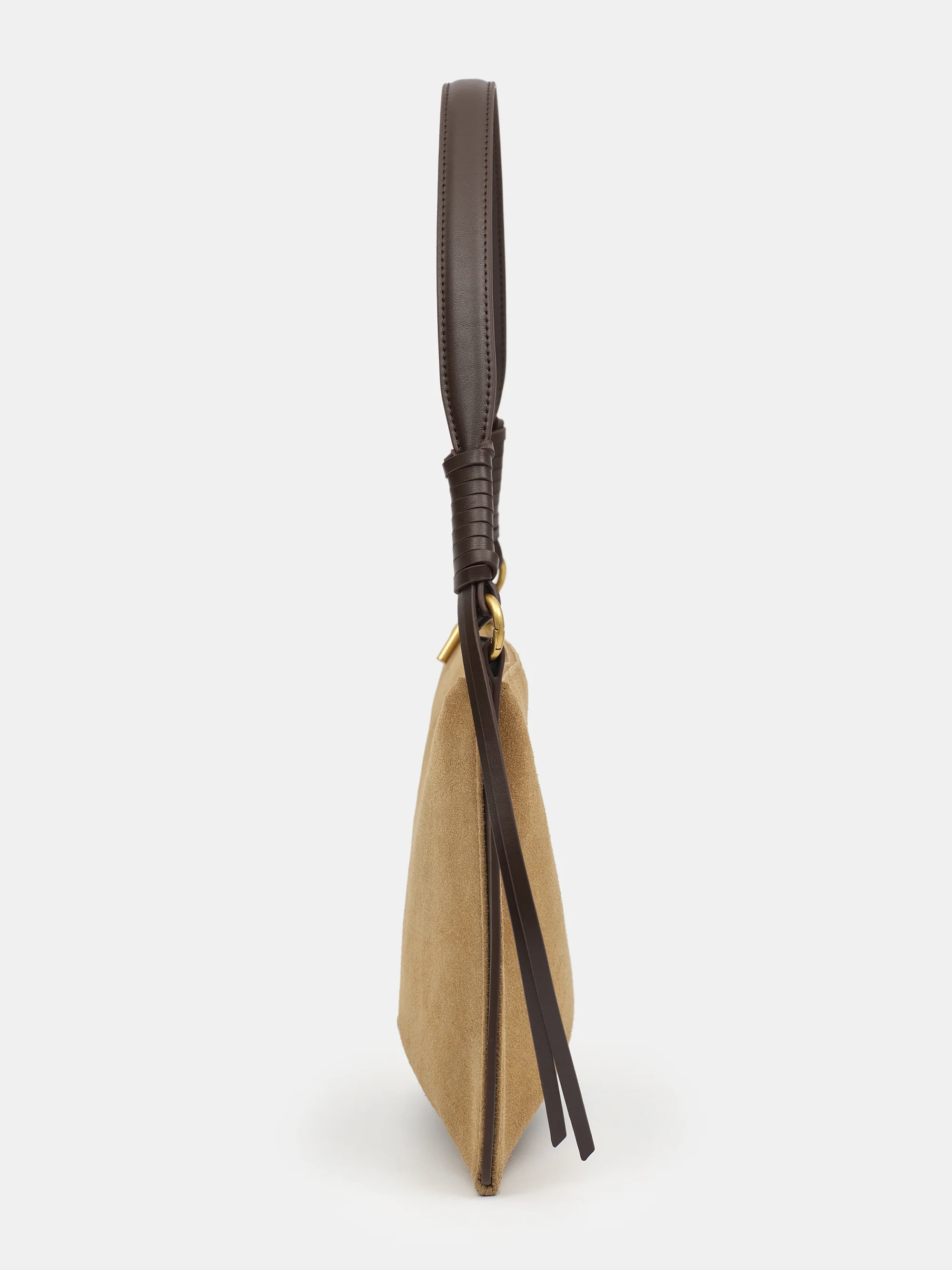 Suede Patch City Bag, Beige - Image 2