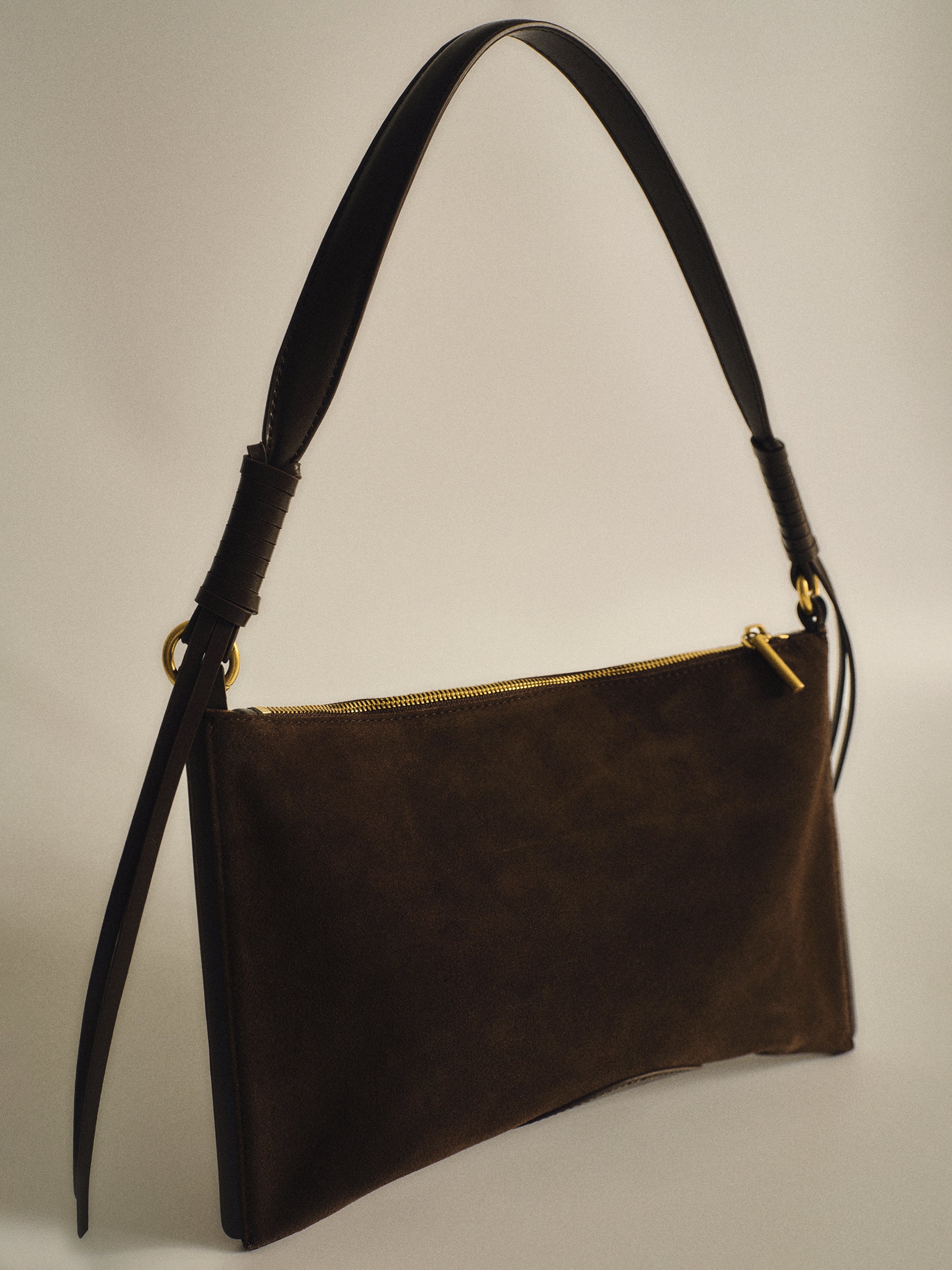 Suede Patch City Bag, Brown