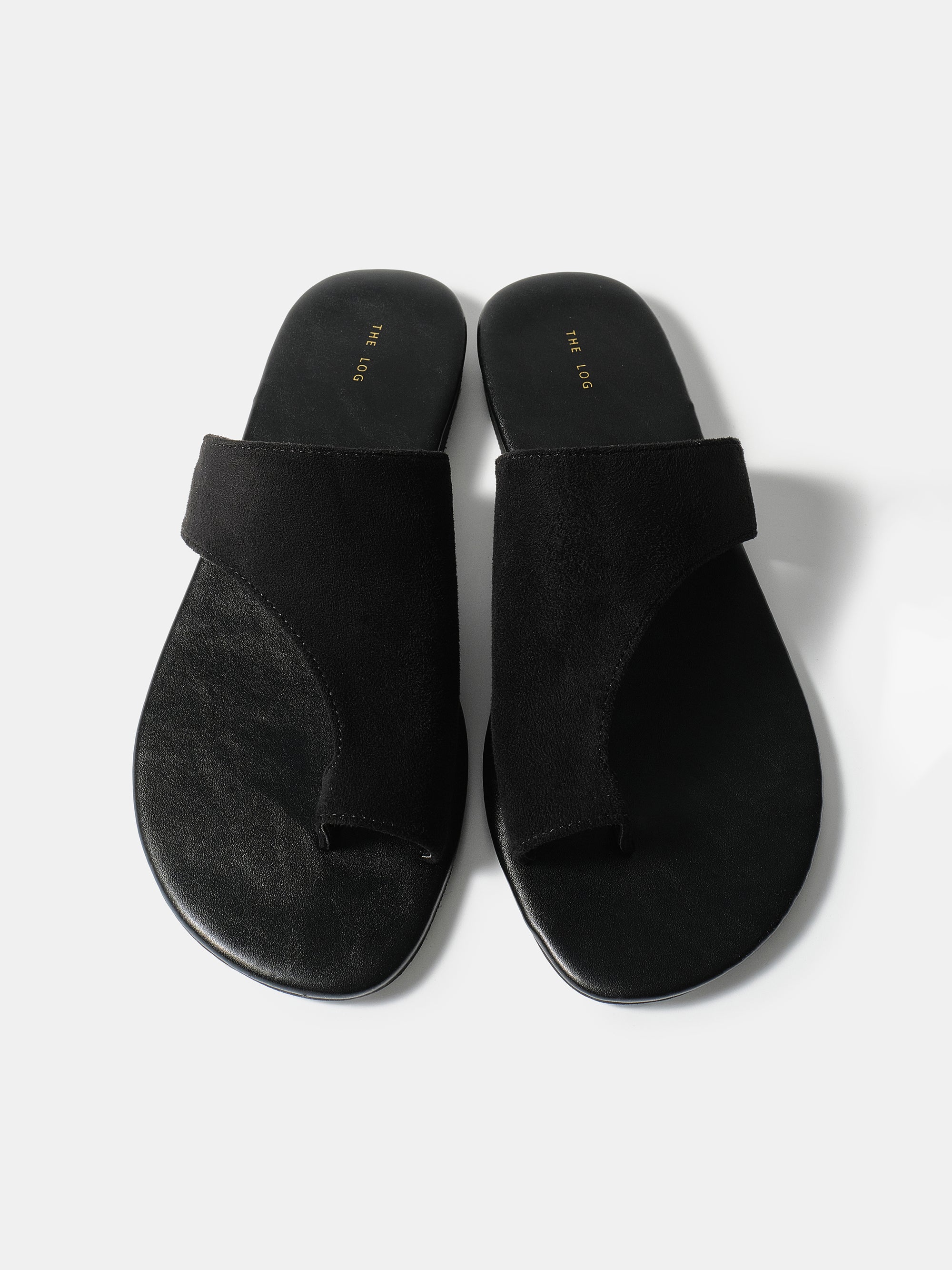 Suede Toe-Loop Sandals, Black