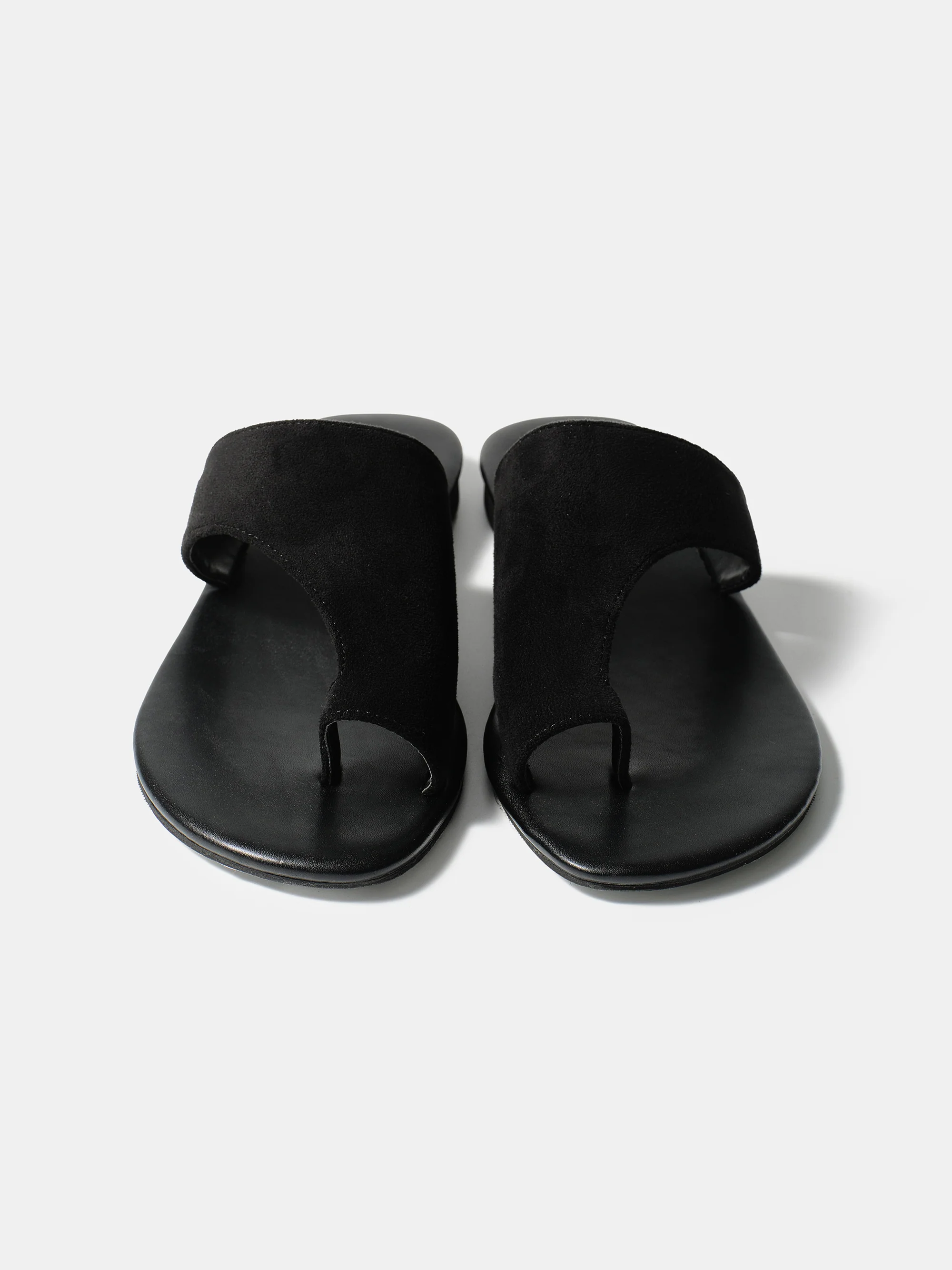 Suede Toe-Loop Sandals, Black - Image 3