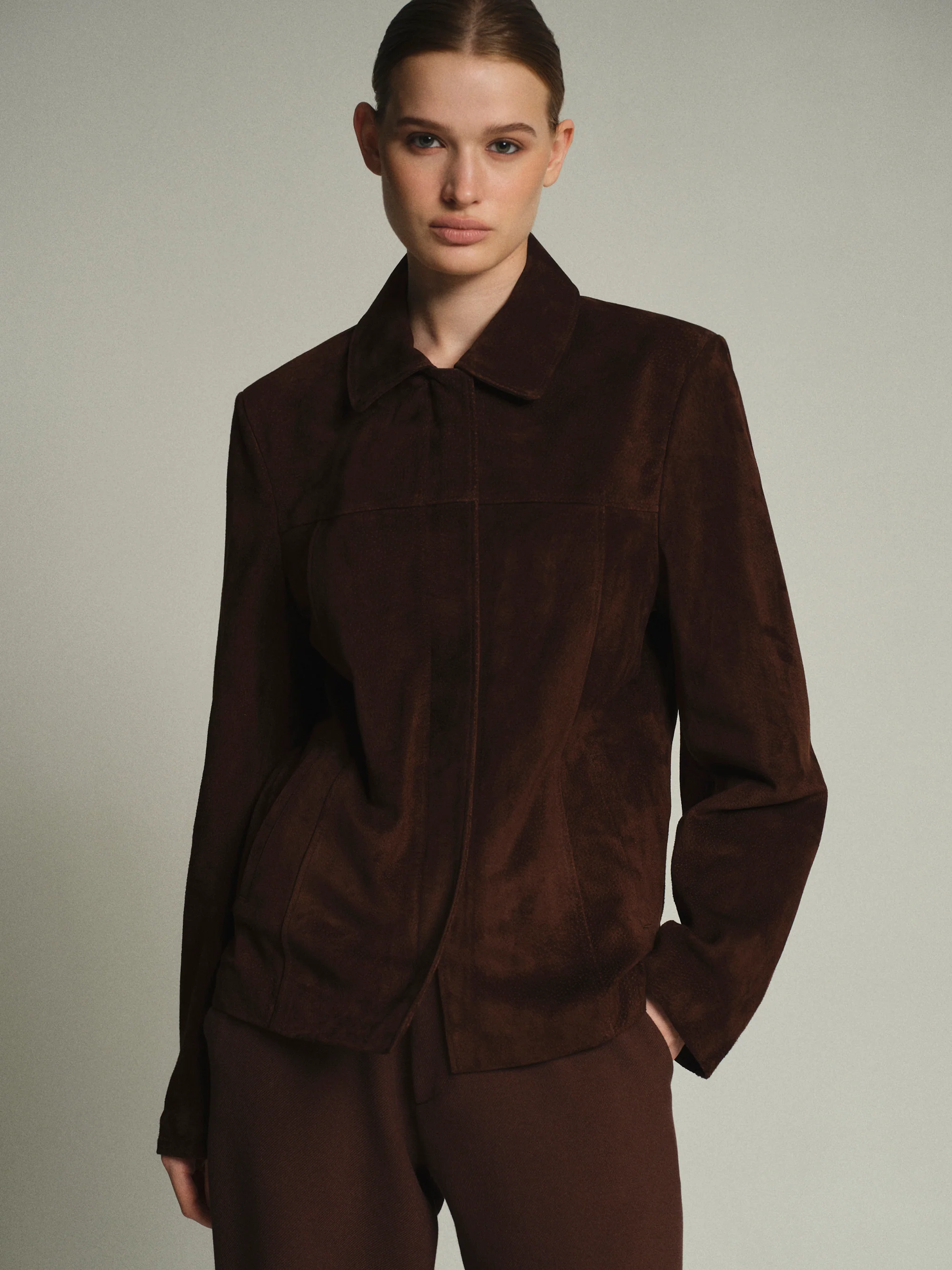 Suede Trucker Jacket, Dark Brown