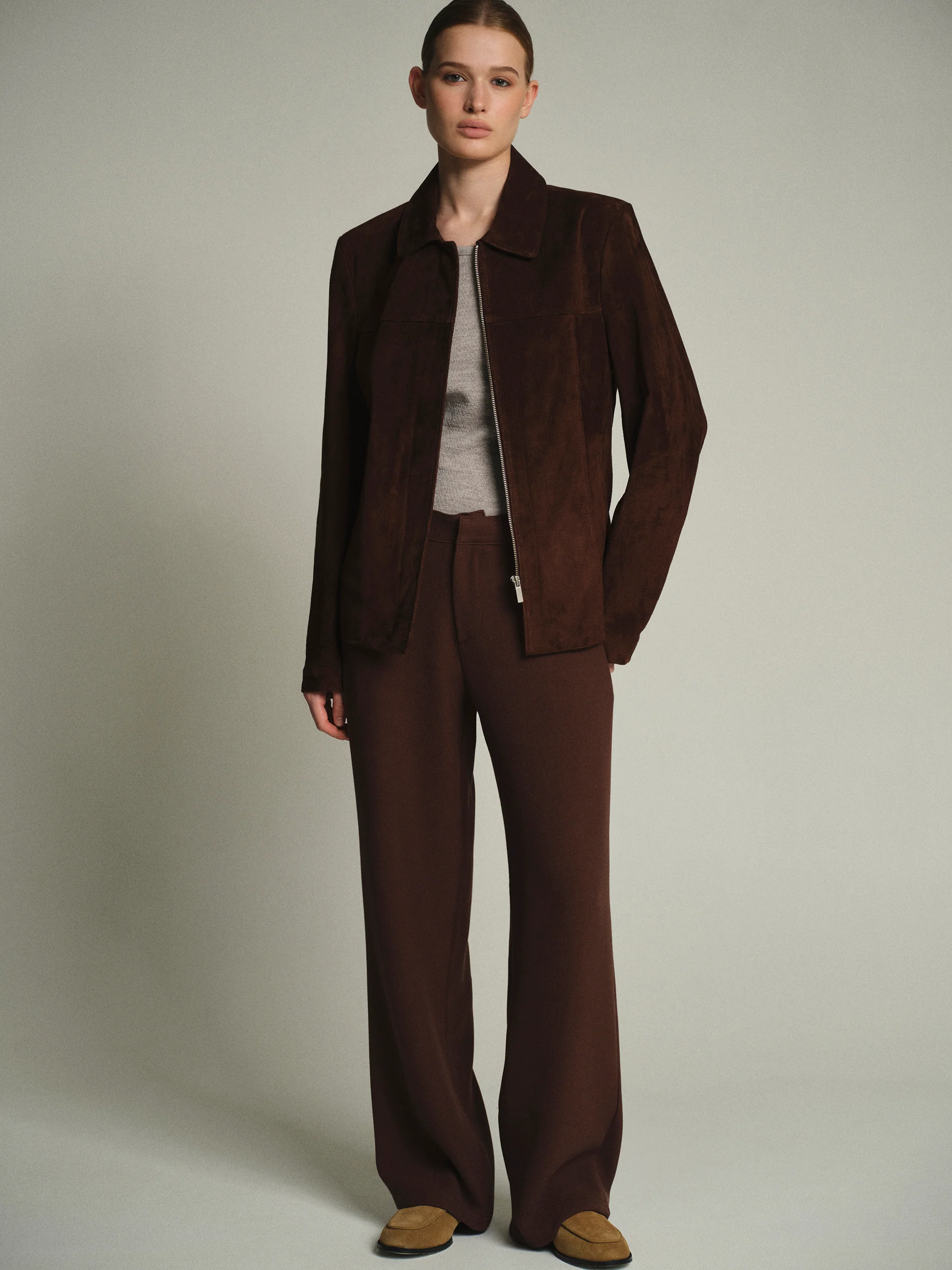 Suede Trucker Jacket, Dark Brown - Image 2