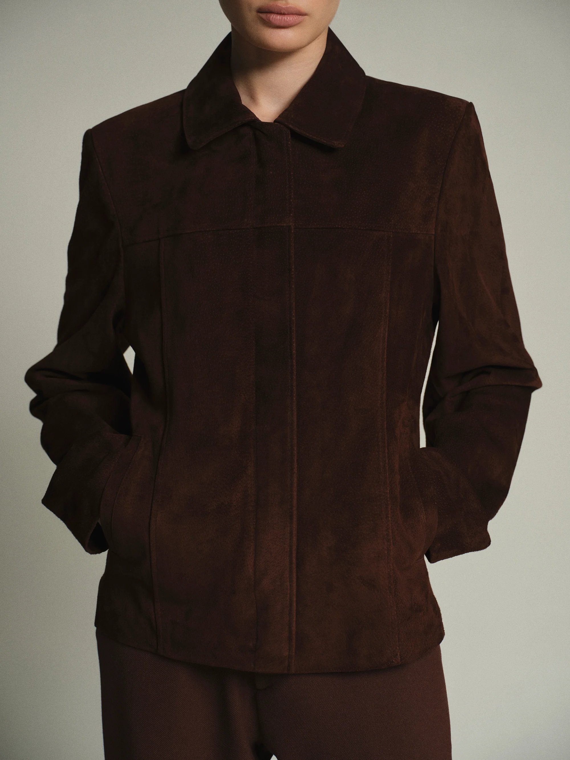 Suede Trucker Jacket, Dark Brown - Image 3