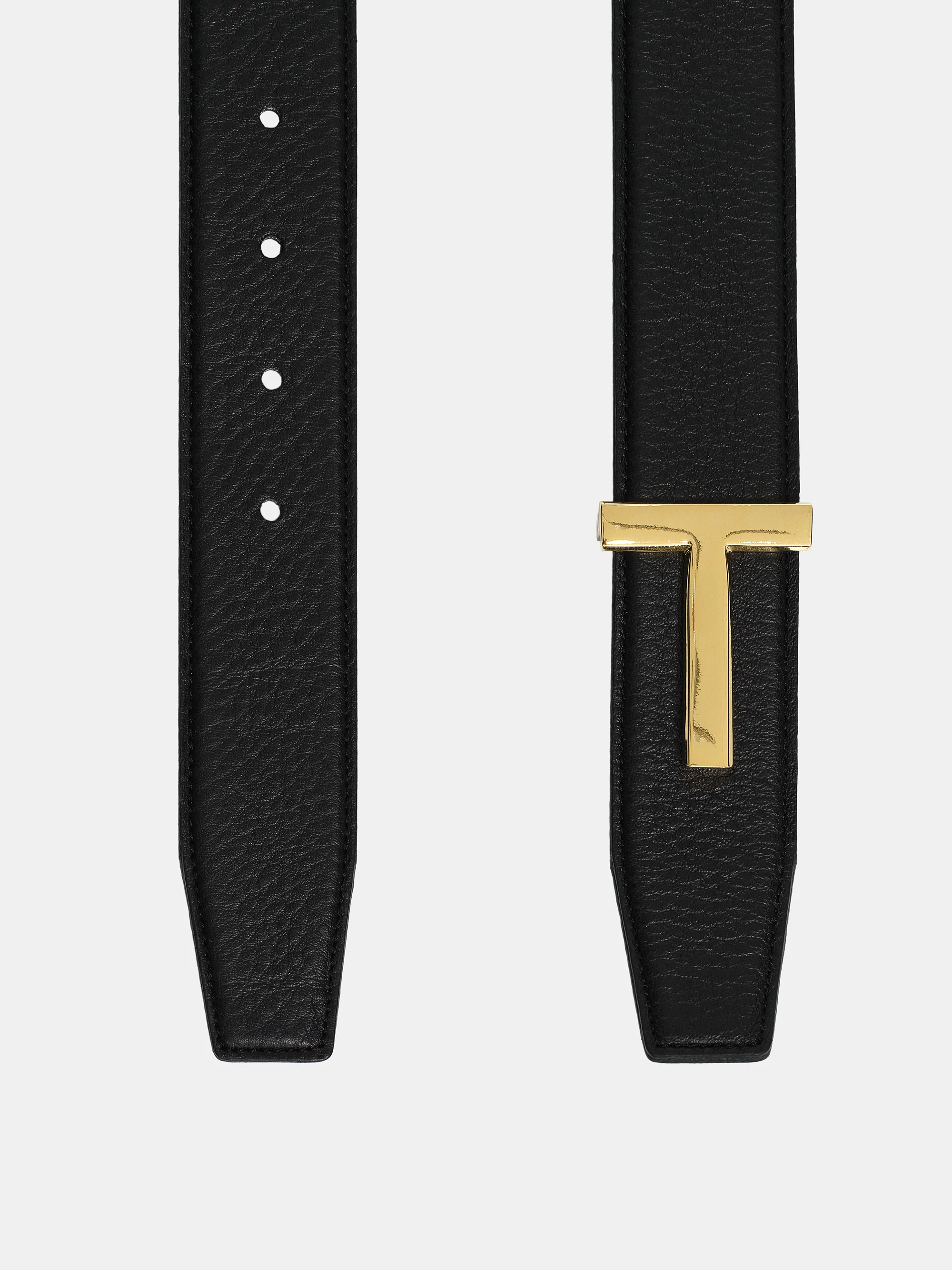 T-Buckle Leather Belt, Gold
