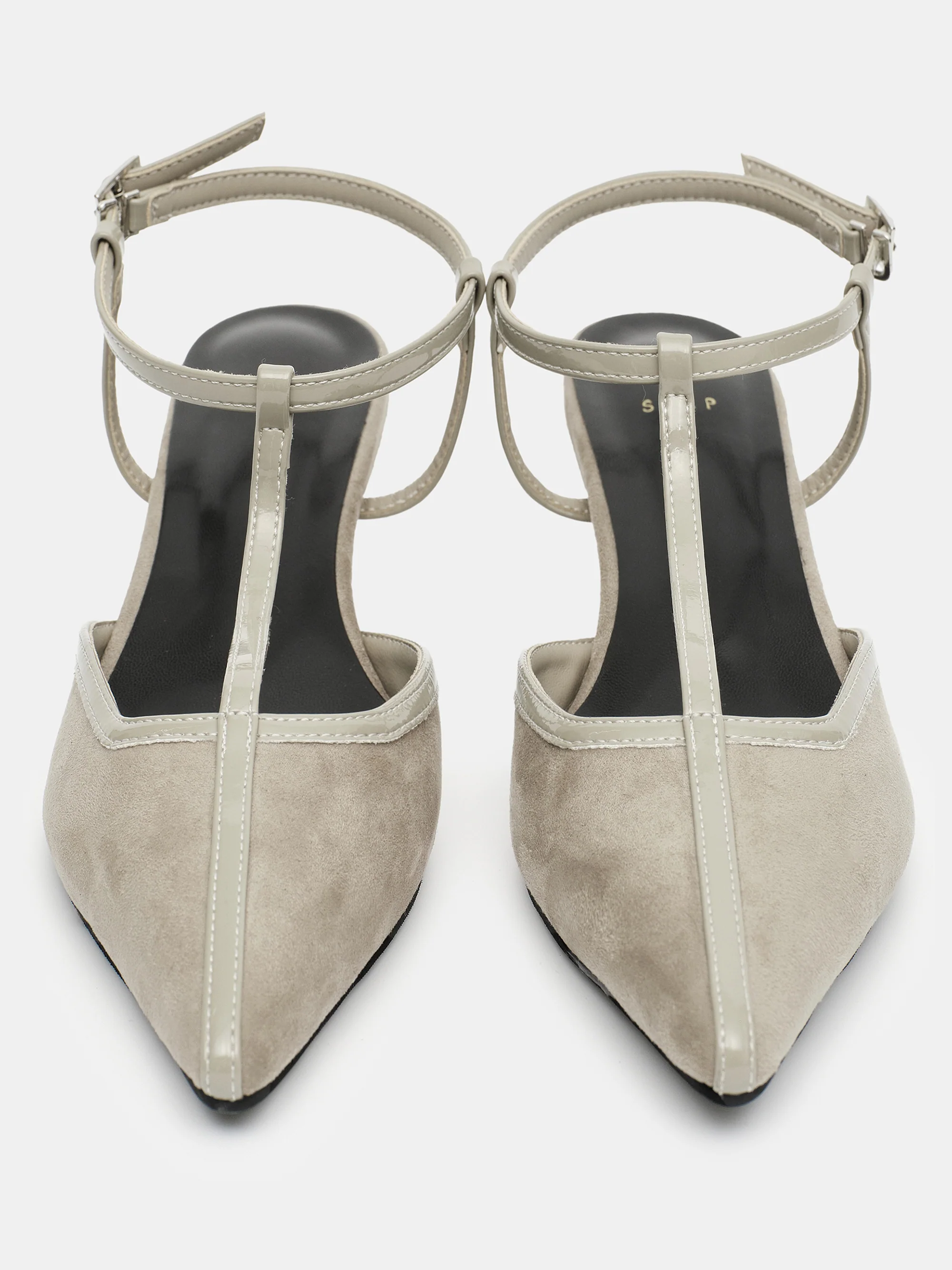 T-Strap Suede Slingback Heels, Ash