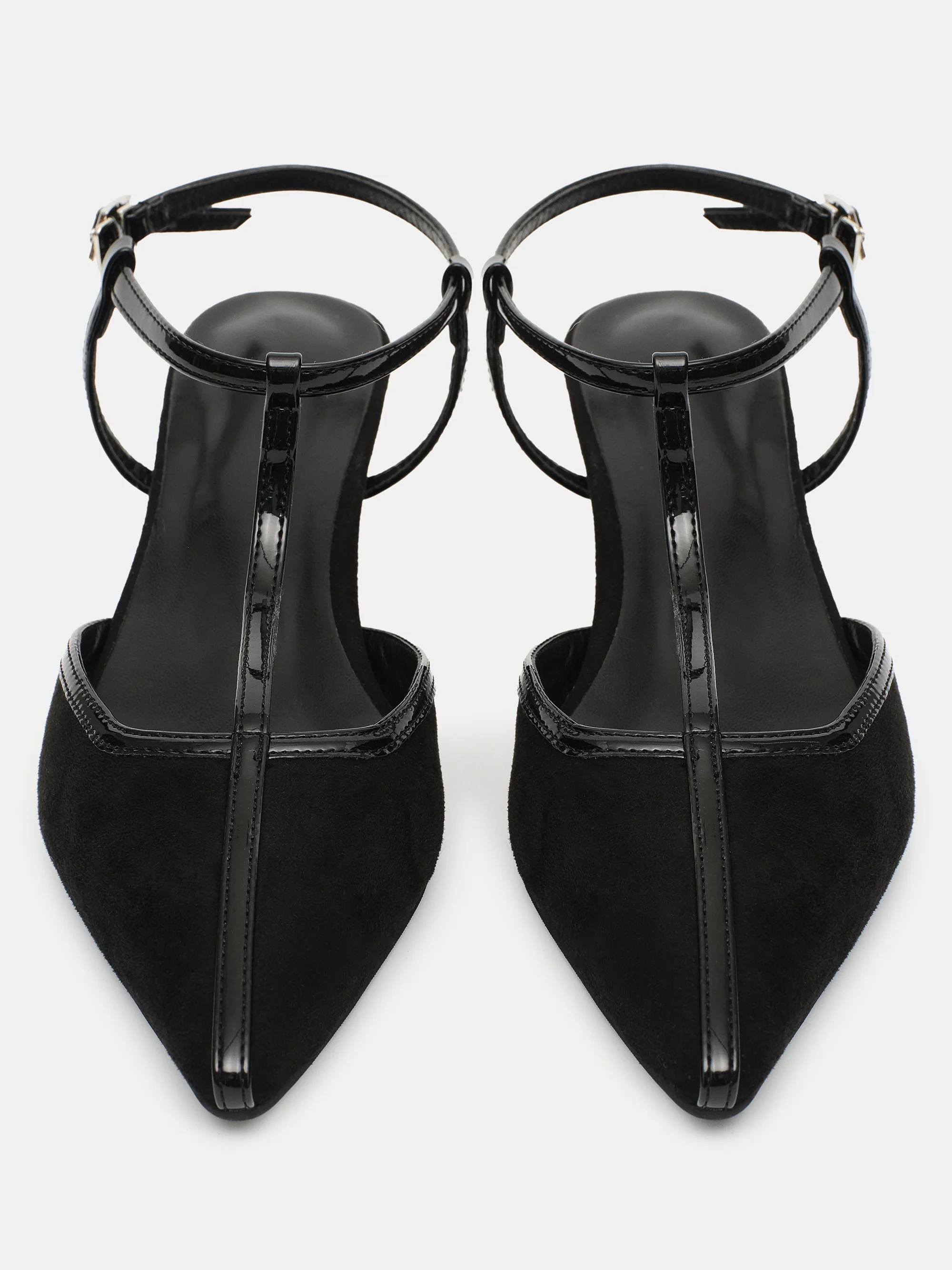 T-Strap Suede Slingback Heels, Black - Image 3