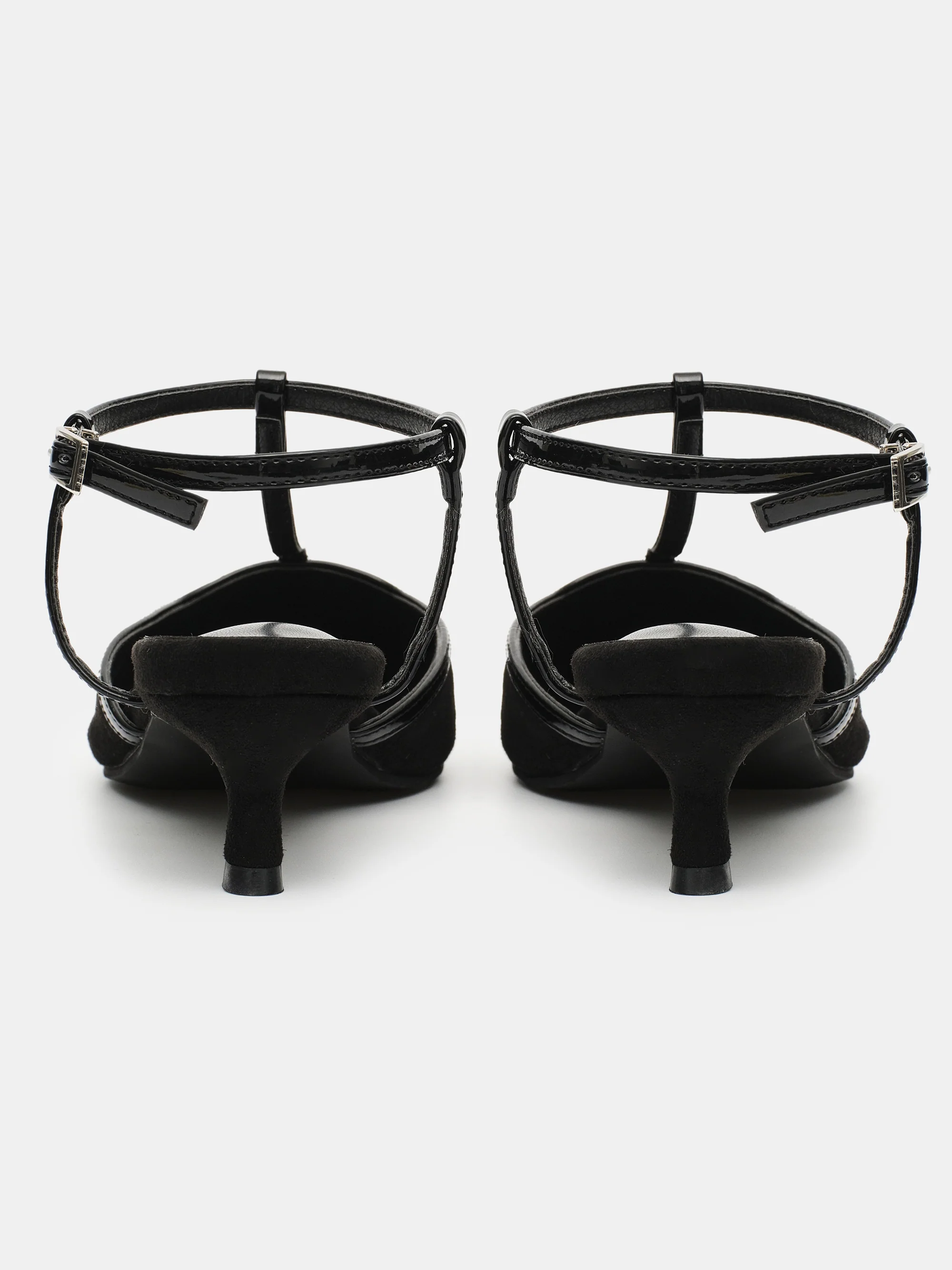 T-Strap Suede Slingback Heels, Black - Image 4