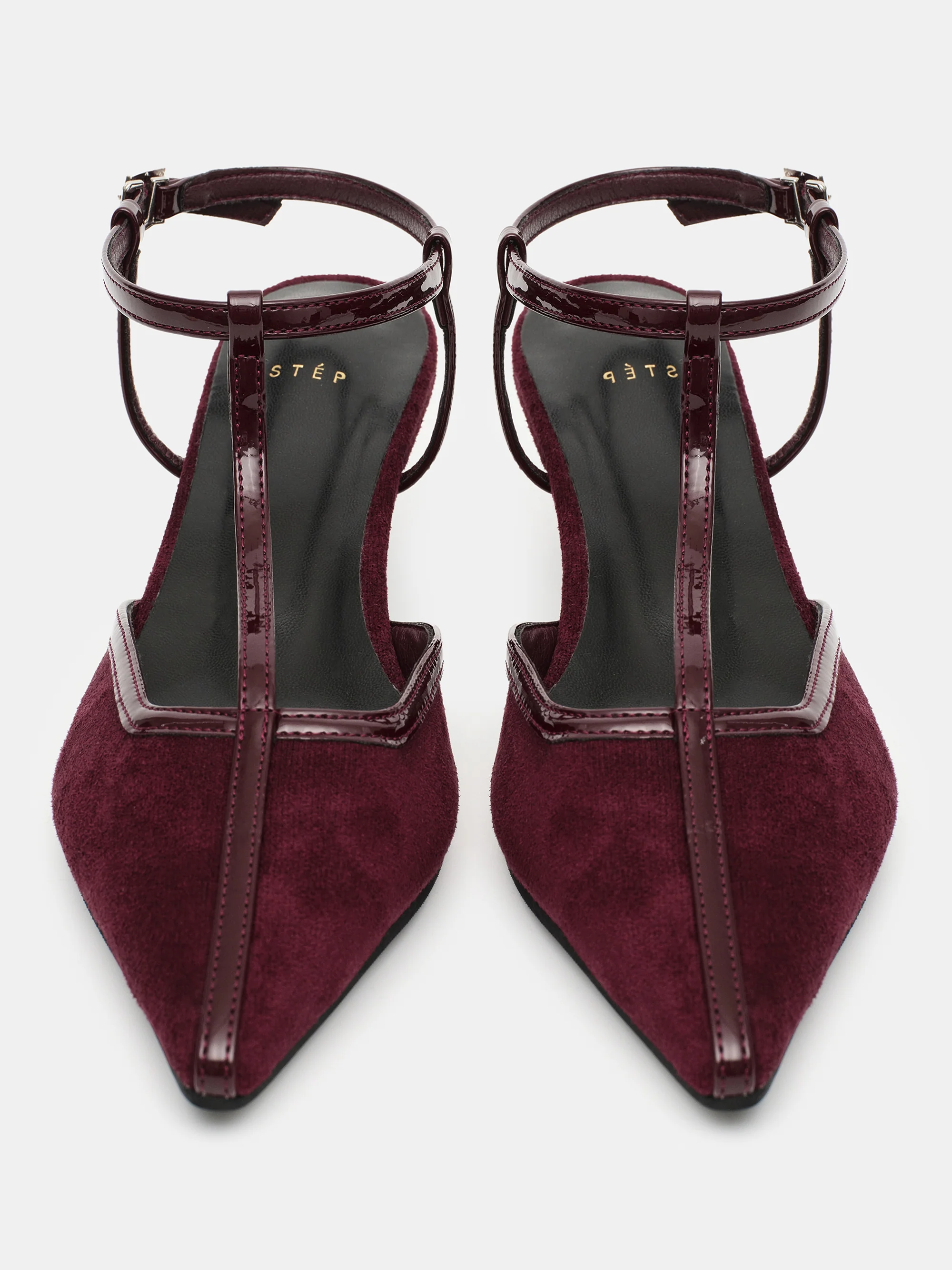 T-Strap Suede Slingback Heels, Plum