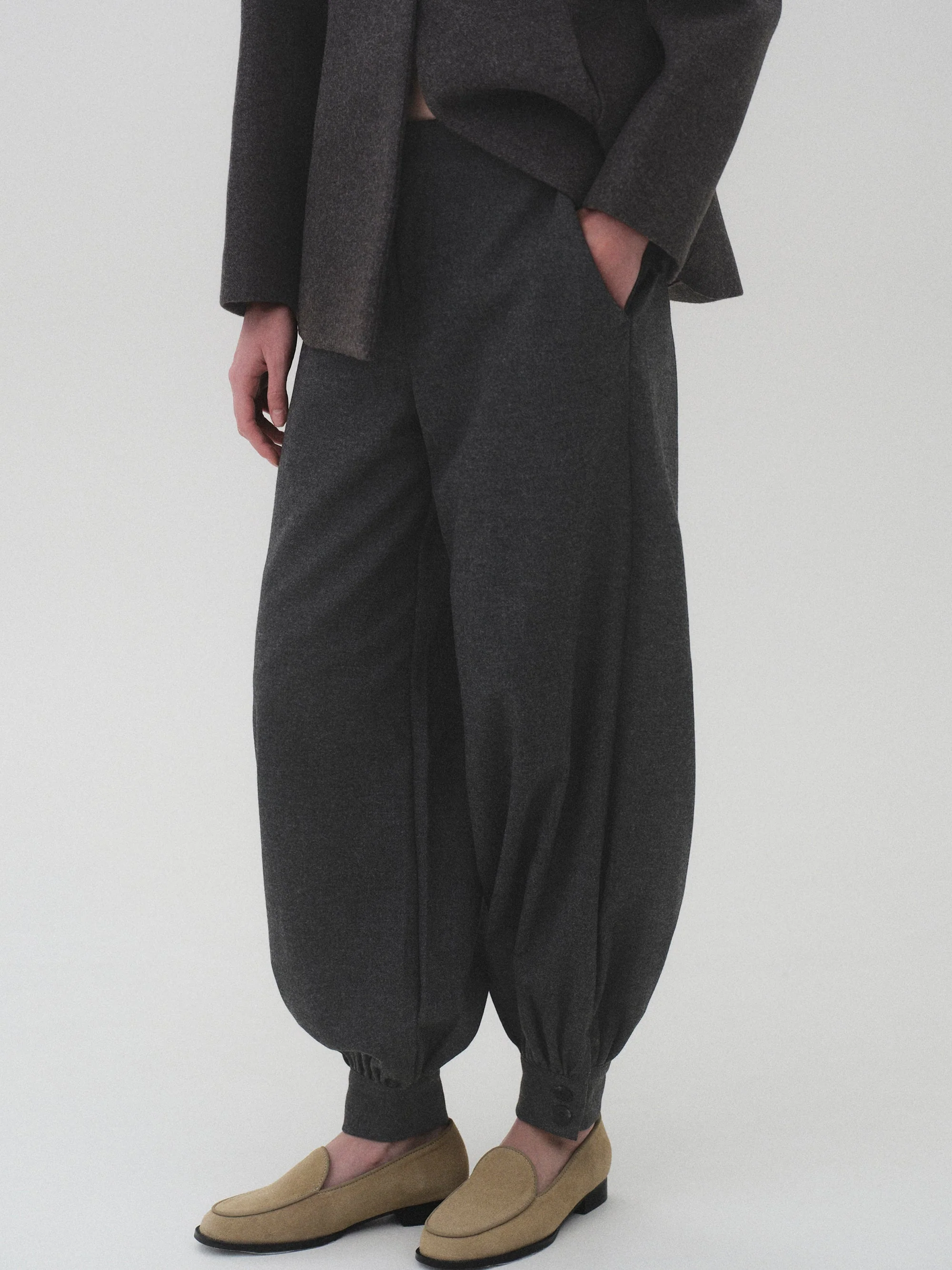 Tailored Balloon Pants, Charcoal