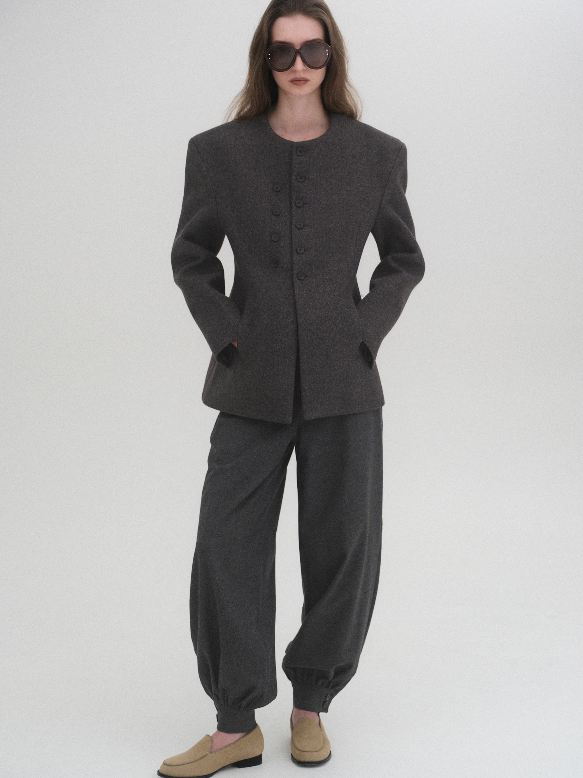Tailored Balloon Pants, Charcoal - Image 2