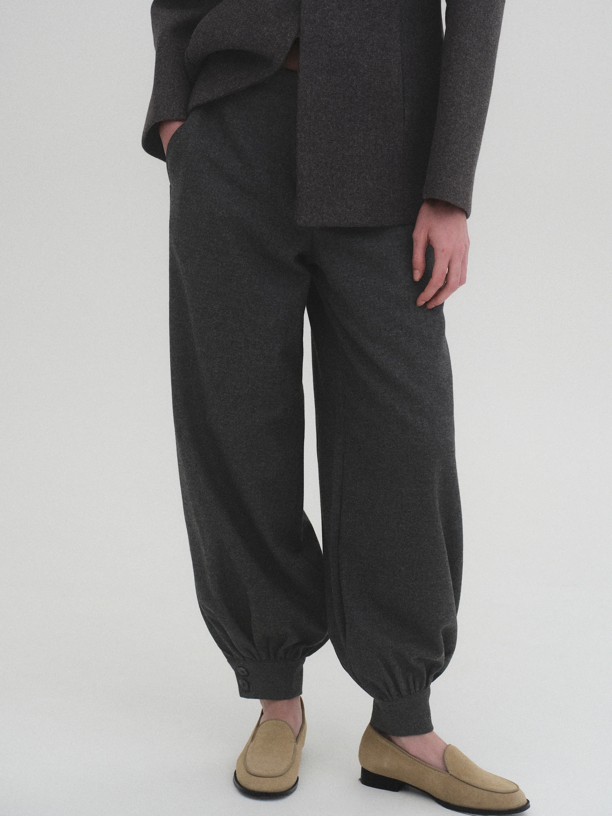 Tailored Balloon Pants, Charcoal - Image 3