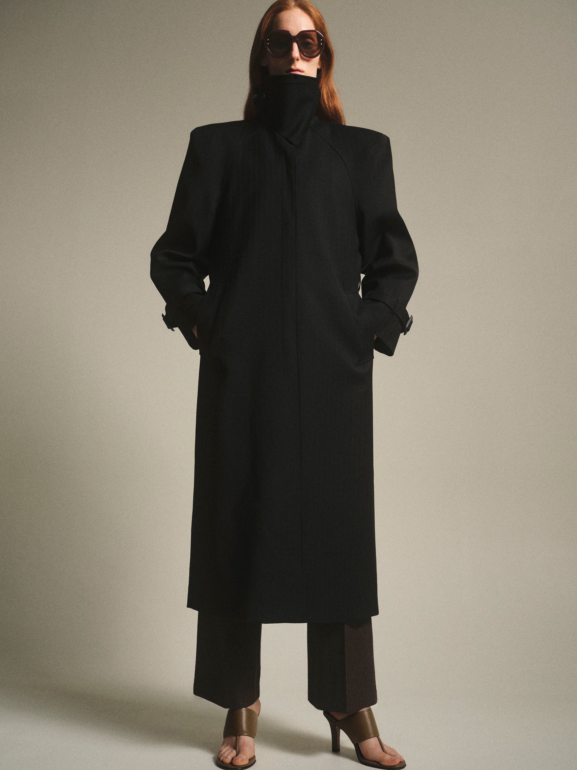 Tailored Belted Overcoat, Black