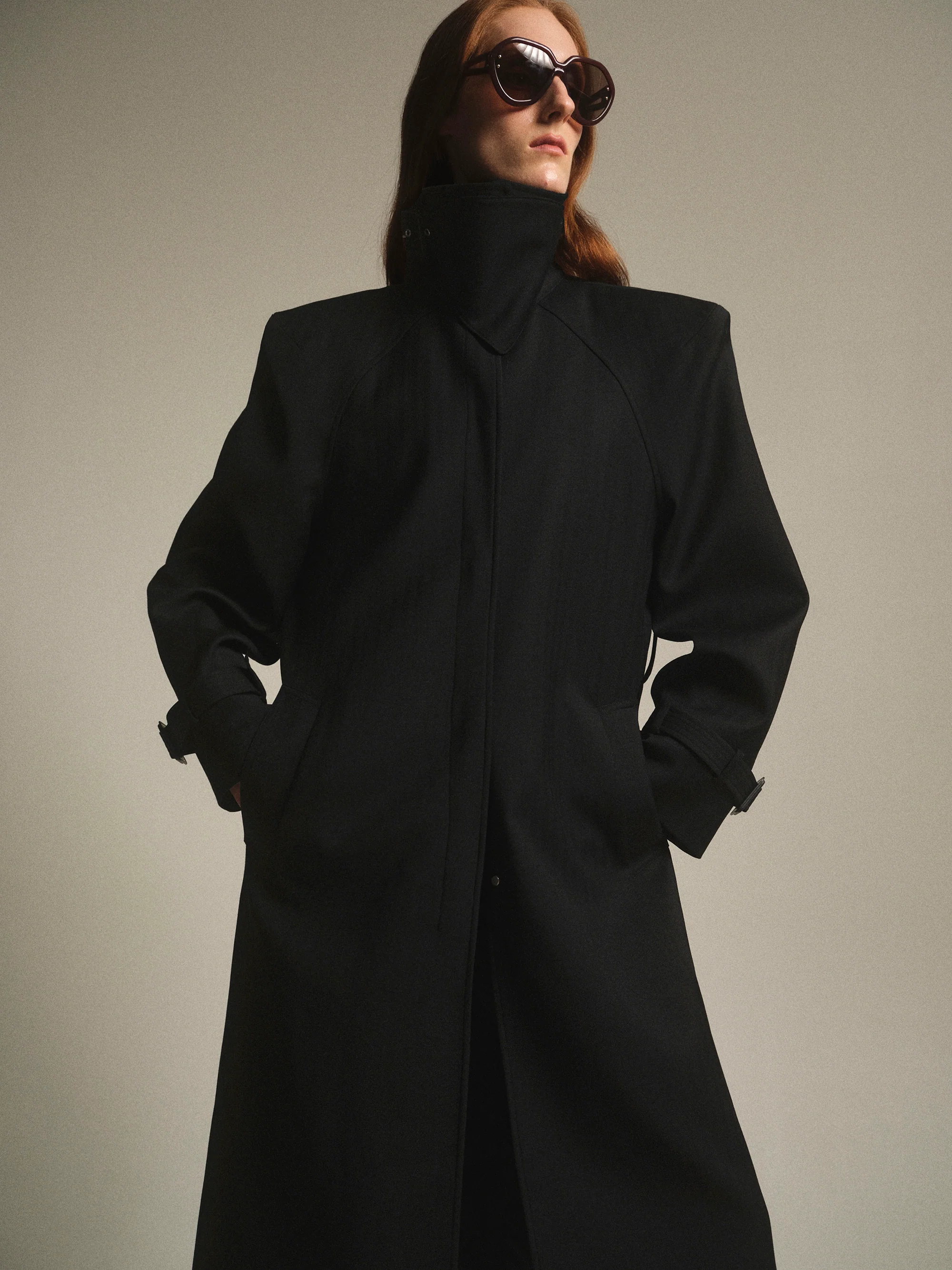 Tailored Belted Overcoat, Black - Image 3