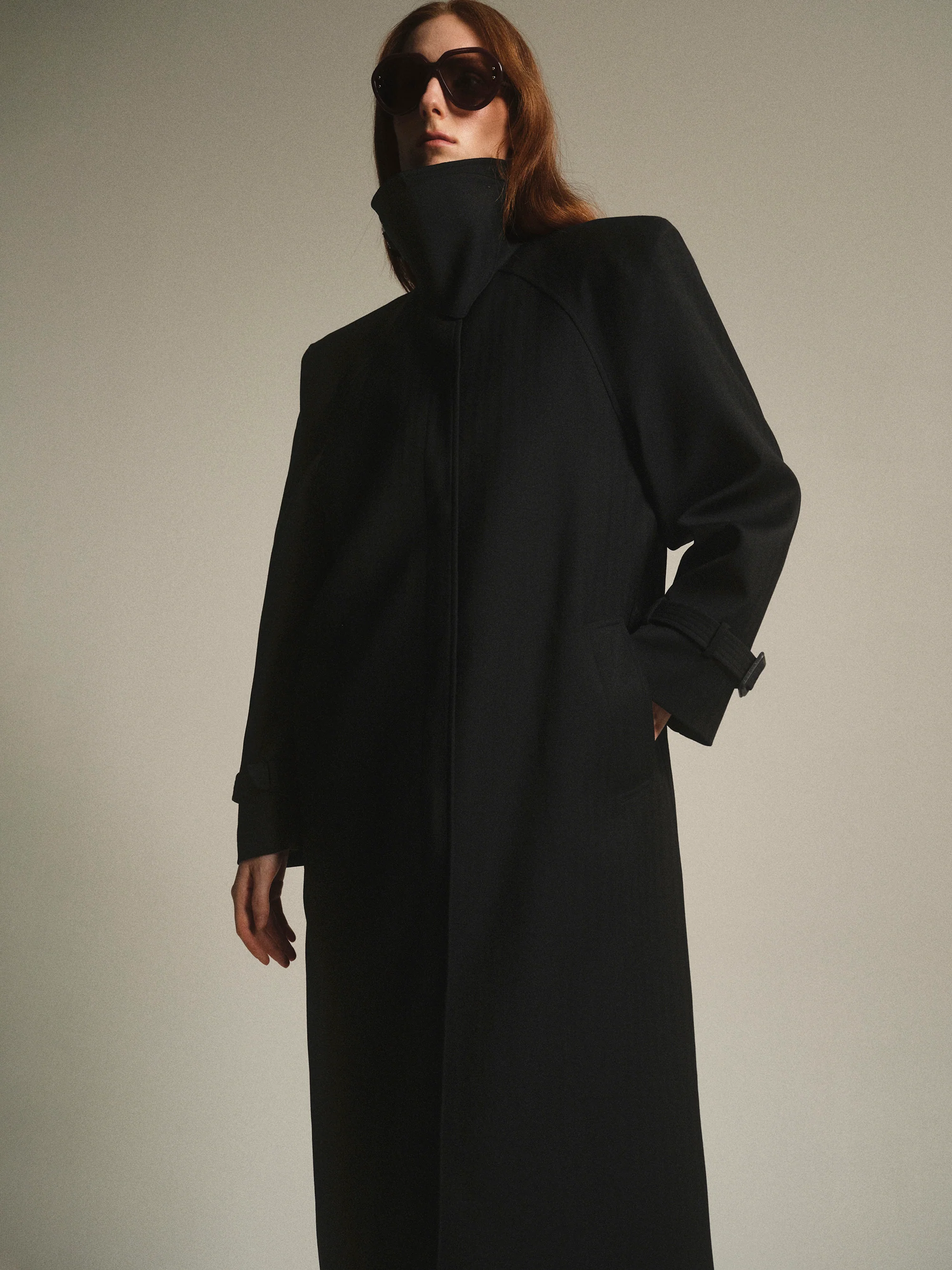 Tailored Belted Overcoat, Black - Image 4