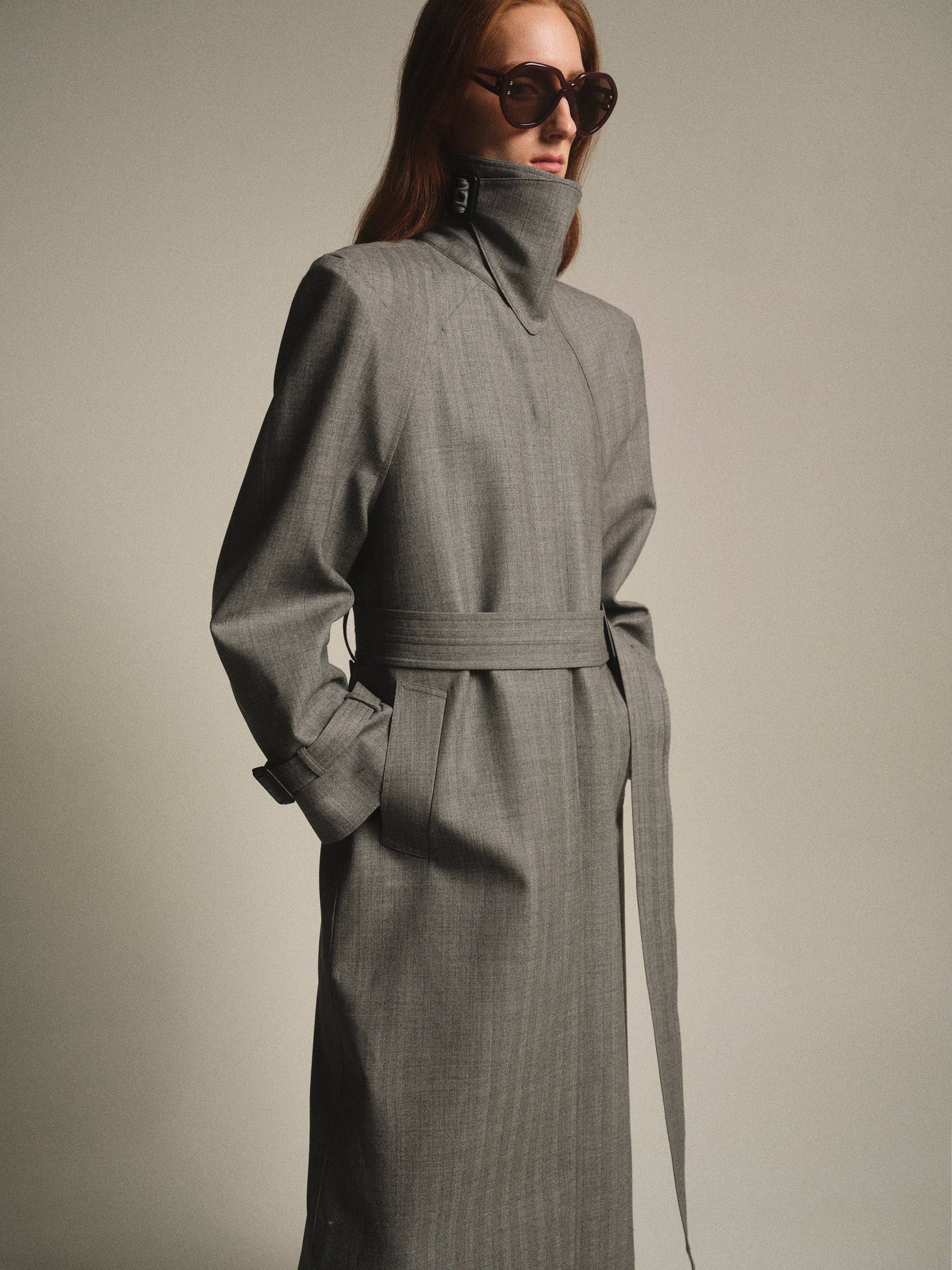 Tailored Belted Overcoat, Grey