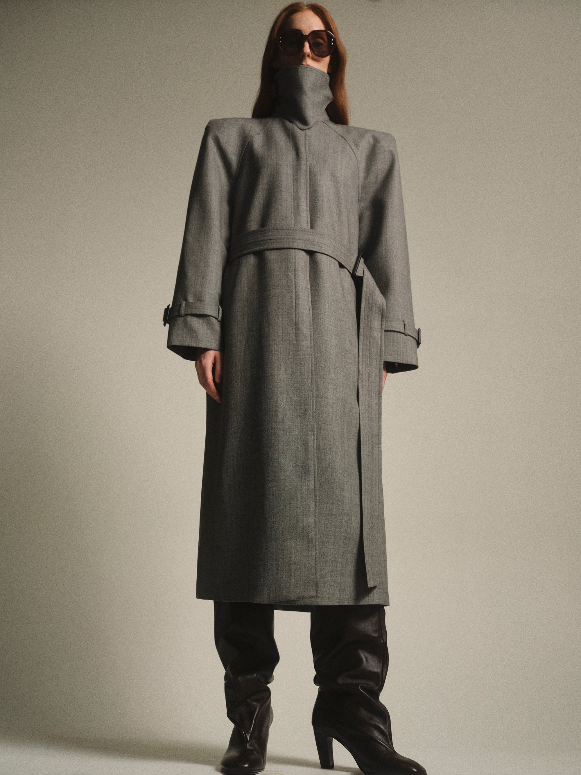 Tailored Belted Overcoat, Grey - Image 3