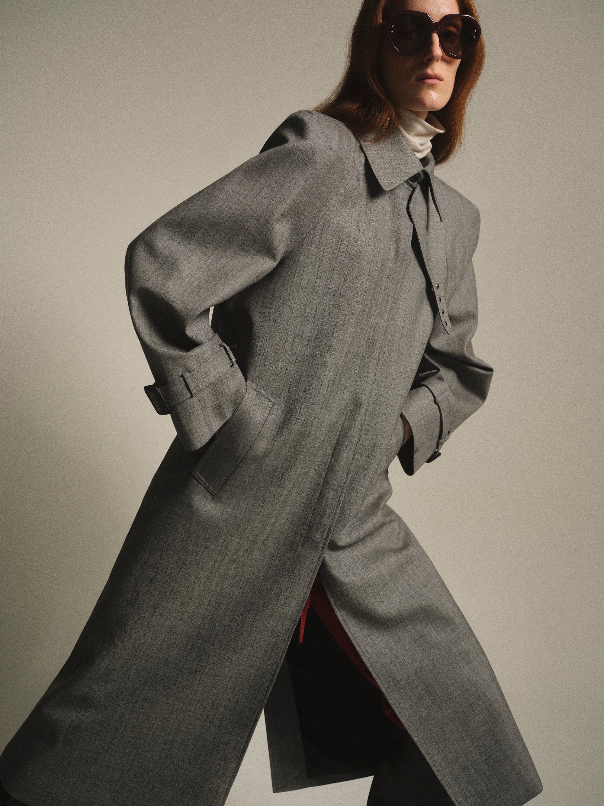 Tailored Belted Overcoat, Grey - Image 4
