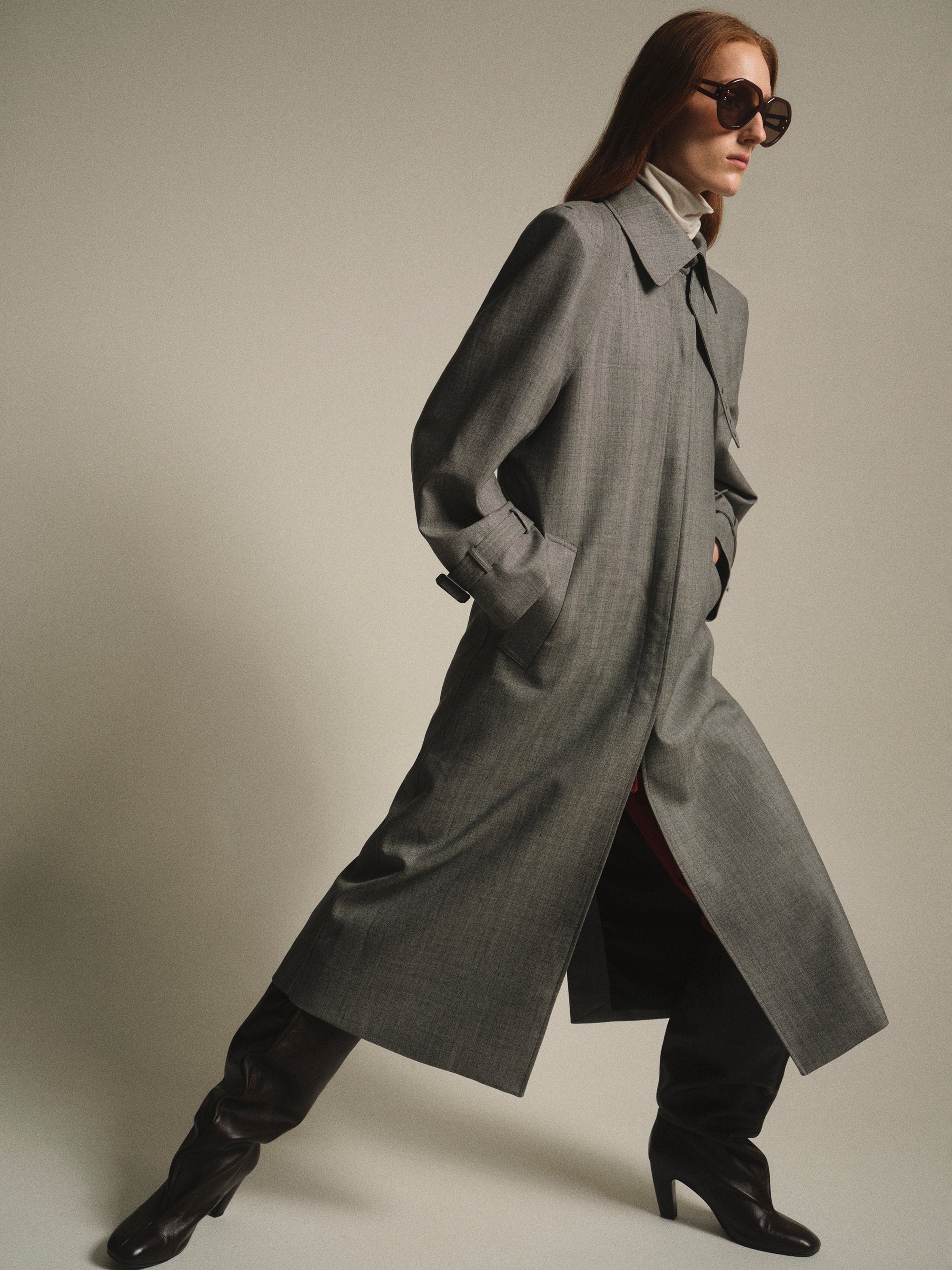 Tailored Belted Overcoat, Grey - Image 6