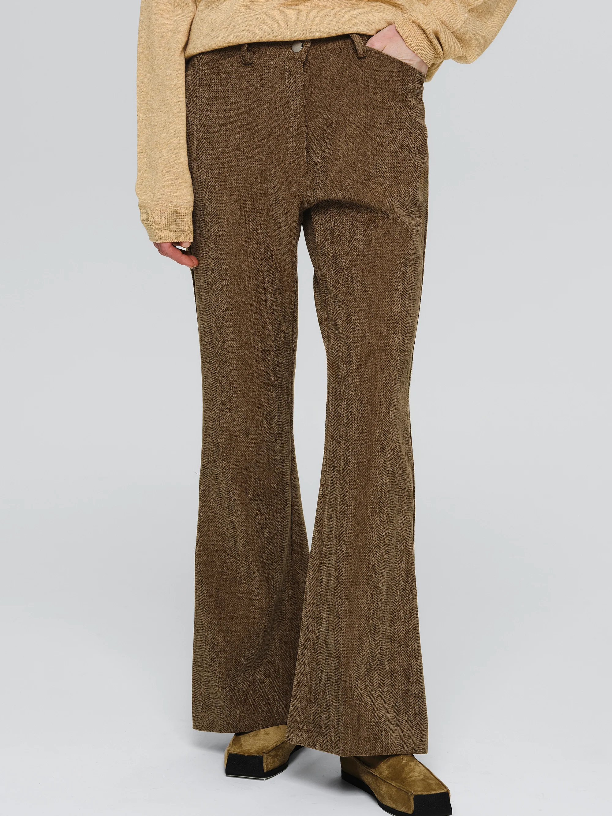 Tailored Corduroy Velvet Pants, Brown - Image 3