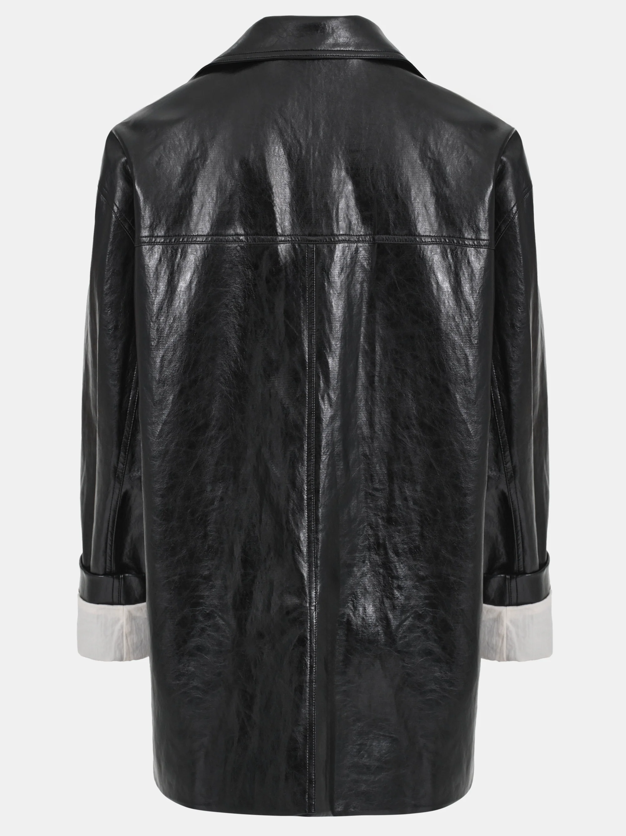 Tailored Faux-Leather Blazer, Black - Image 8