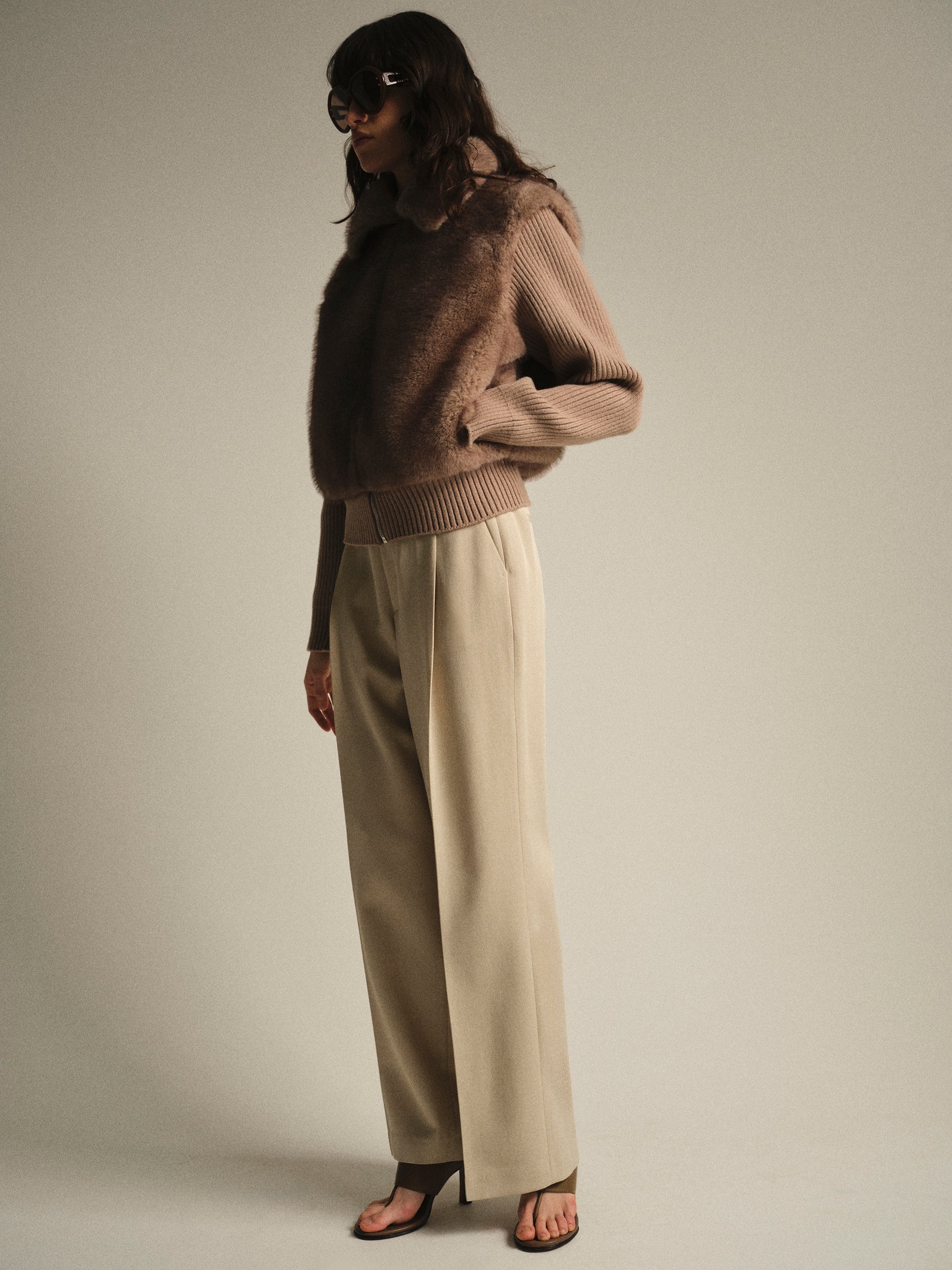 Tailored Single-Pleat Trousers, Beige - Image 4