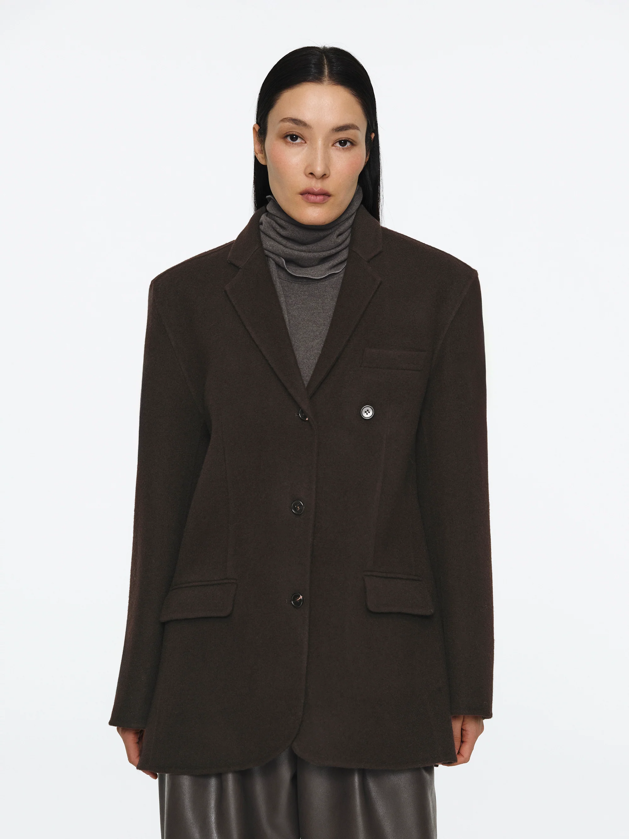 Tailored Wool Blazer, Dark Brown