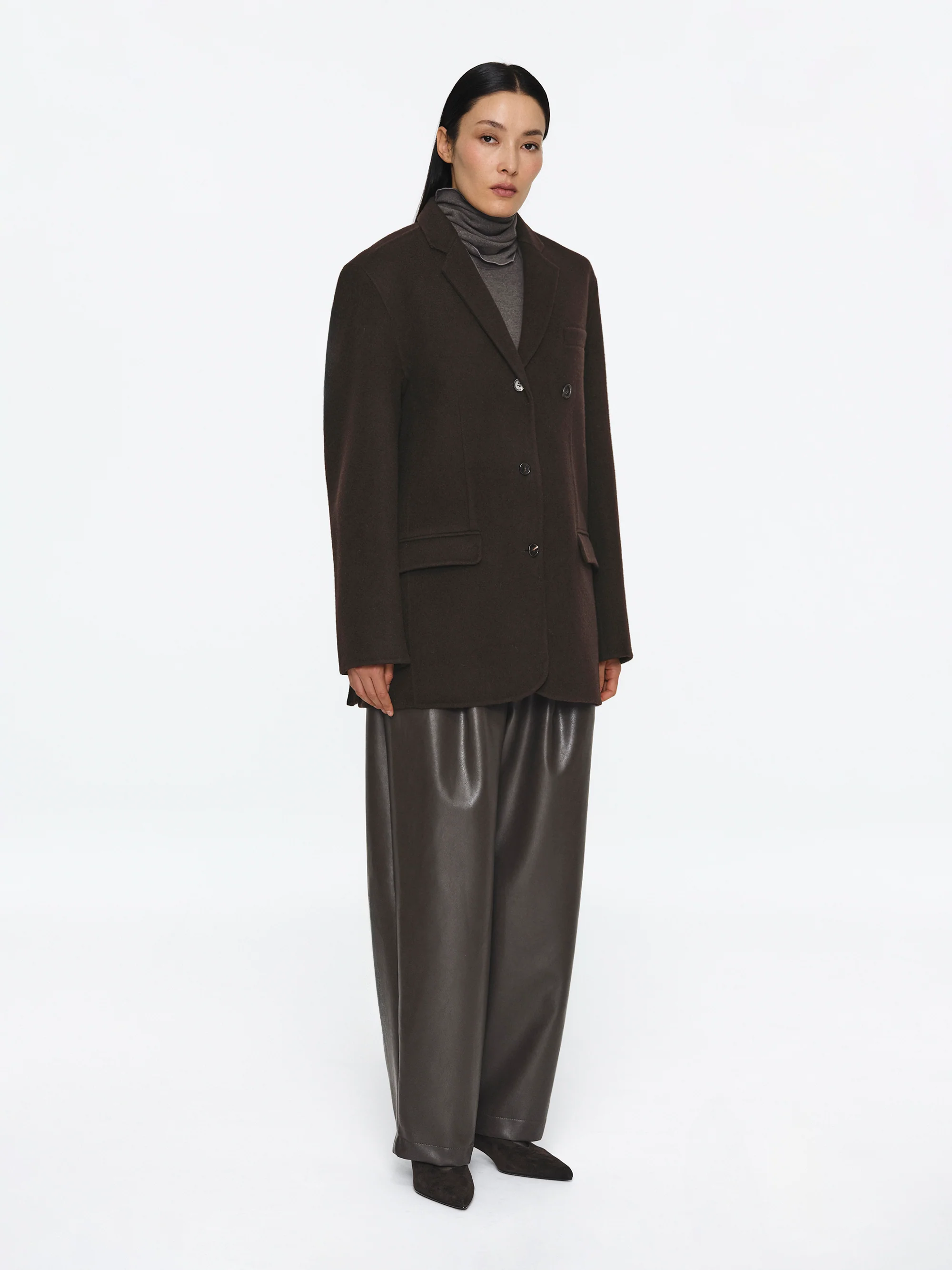 Tailored Wool Blazer, Dark Brown - Image 2