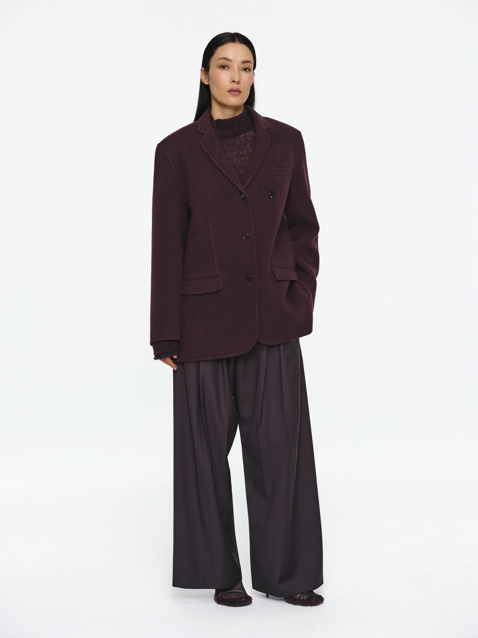 Tailored Wool Blazer, Wine - Image 2