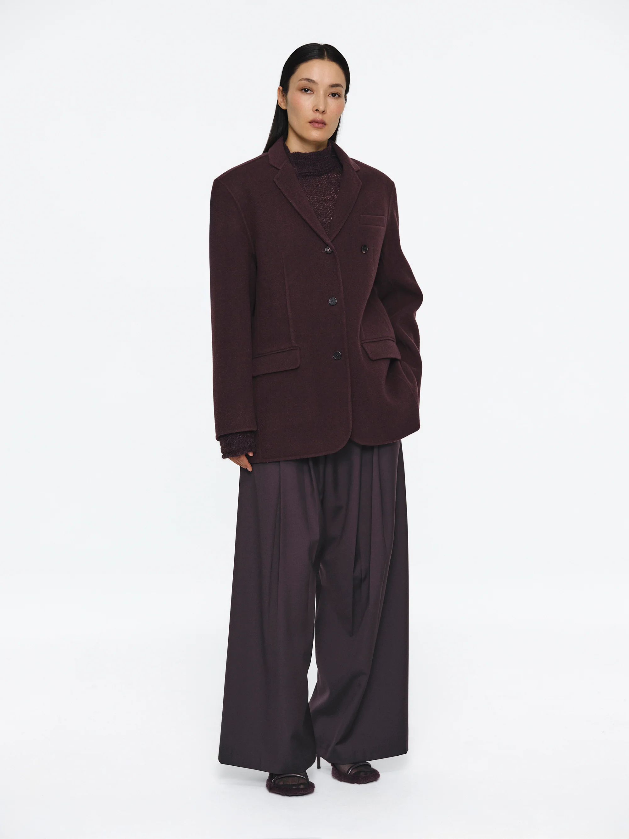 Tailored Wool Blazer, Wine - Image 3