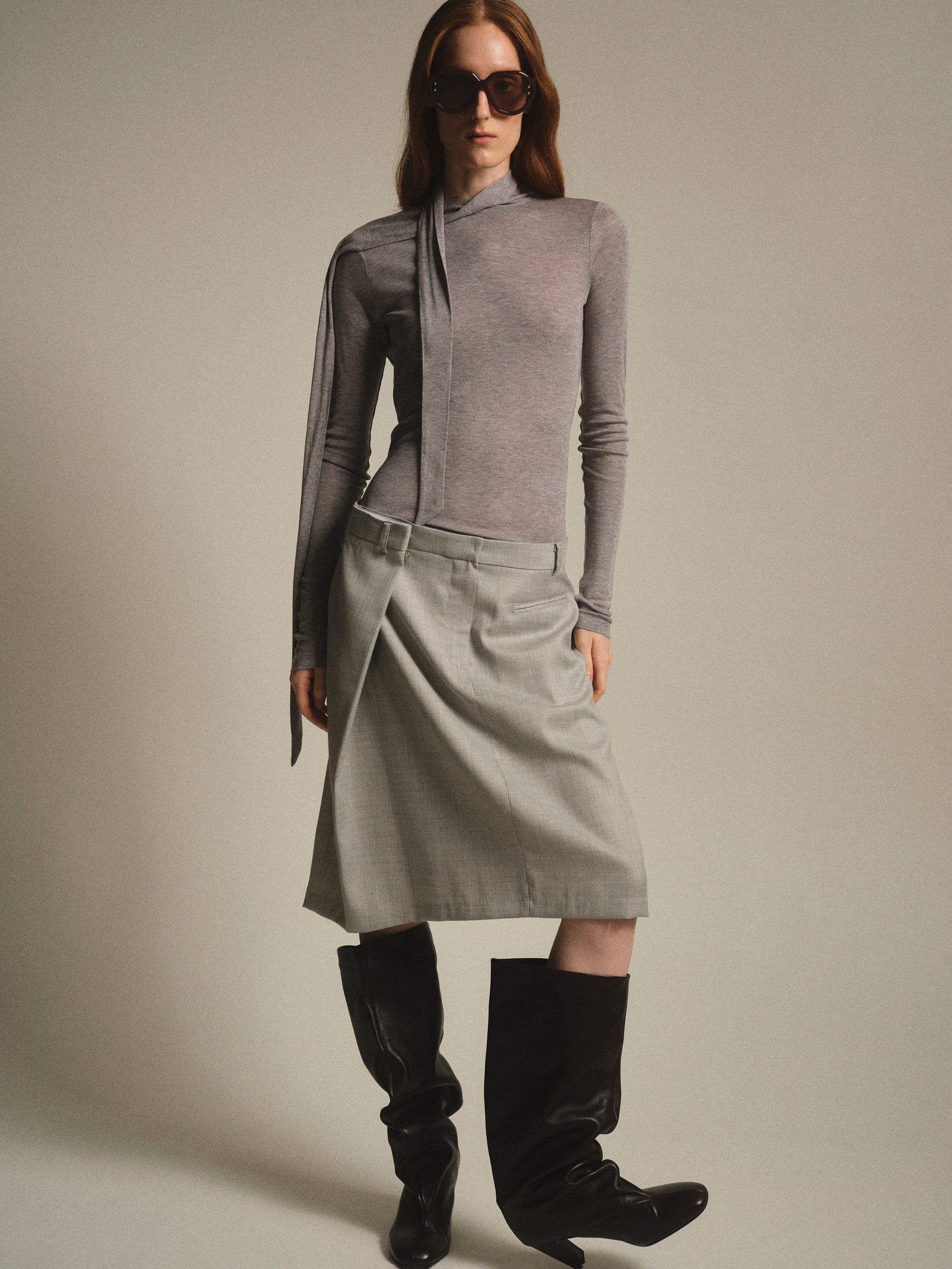 Tencel-Blend Tie Tee, Grey - Image 2