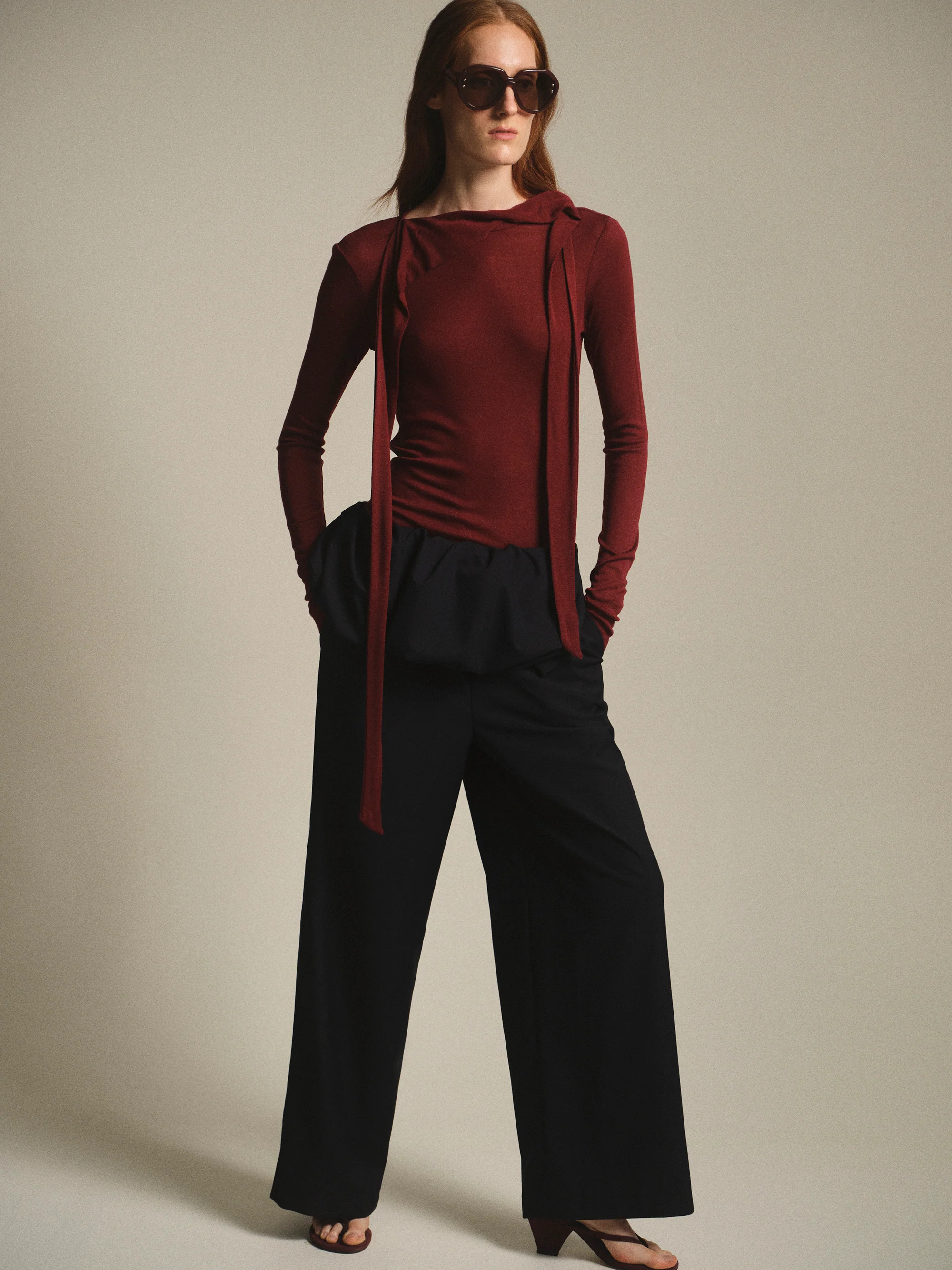 Tencel-Blend Tie Tee, Wine - Image 2