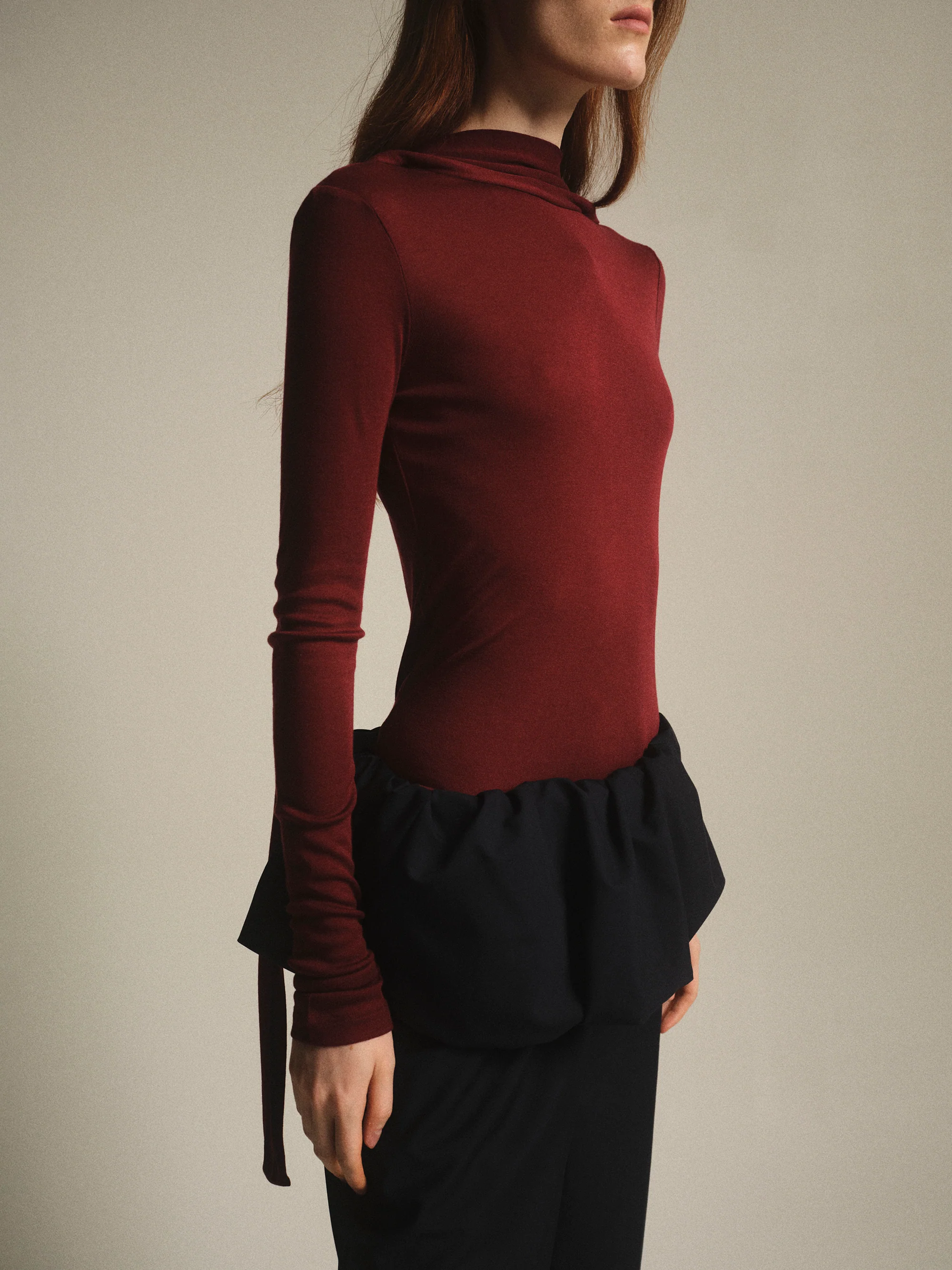 Tencel-Blend Tie Tee, Wine - Image 3