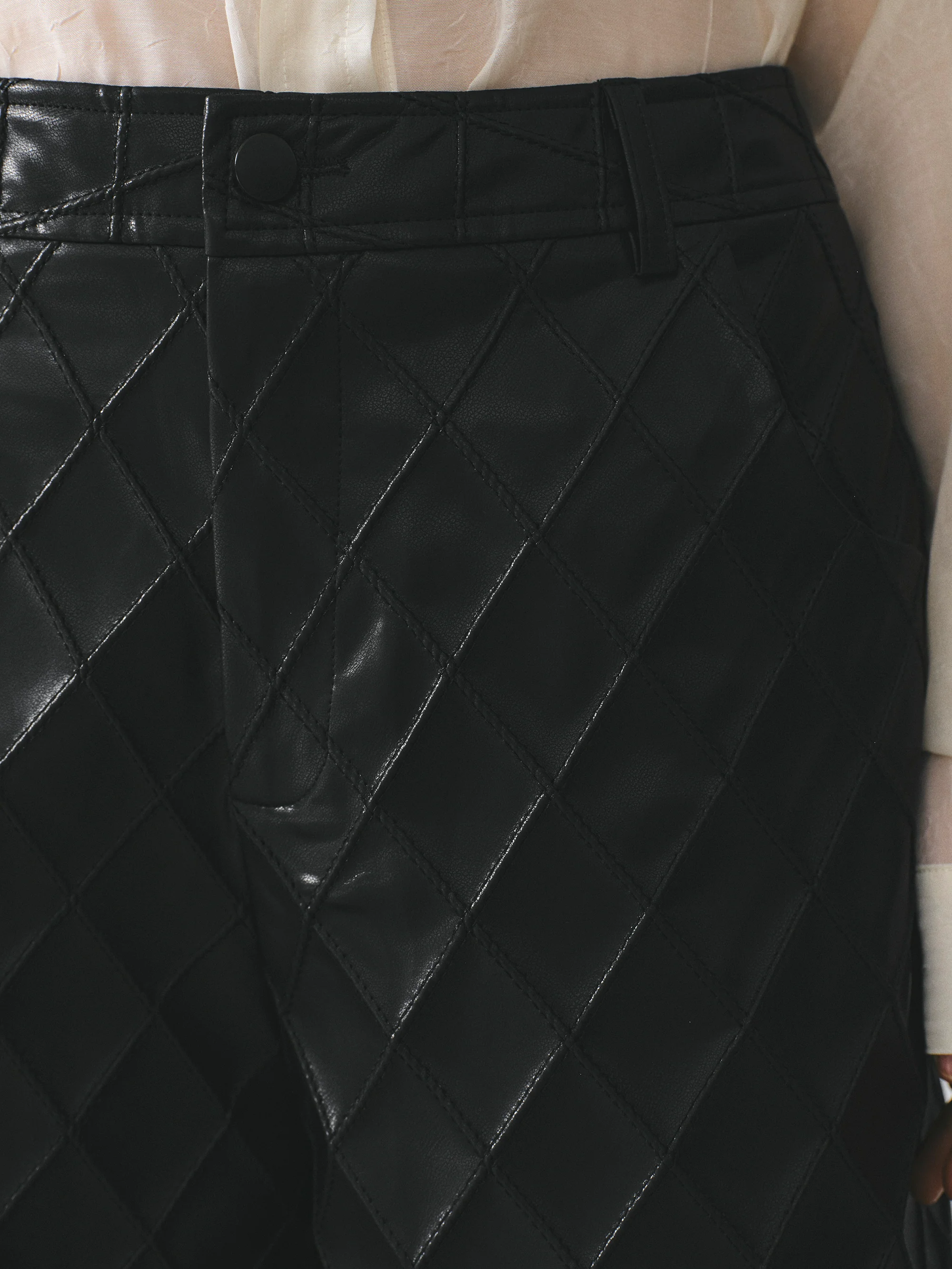 Textured Faux-Leather Bermuda Shorts, Black - Image 3
