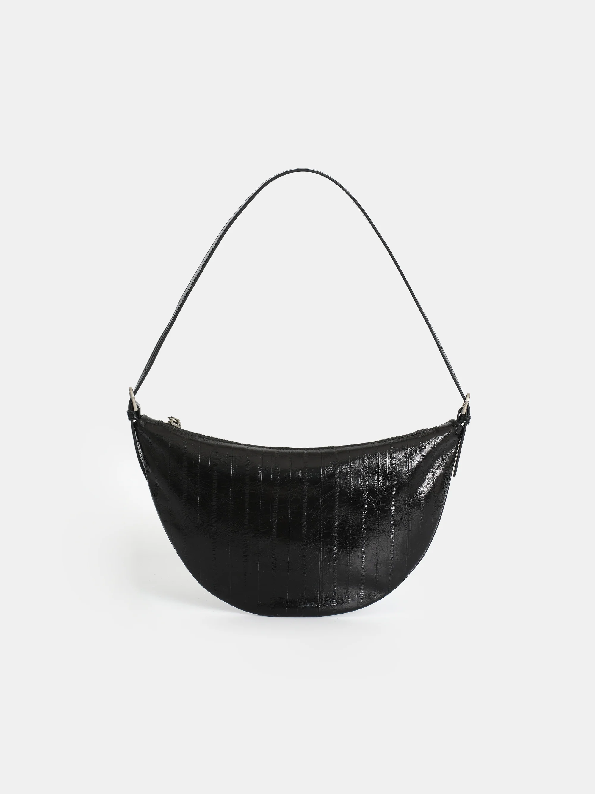 Textured Leather Crescent Bag, Black - Image 3