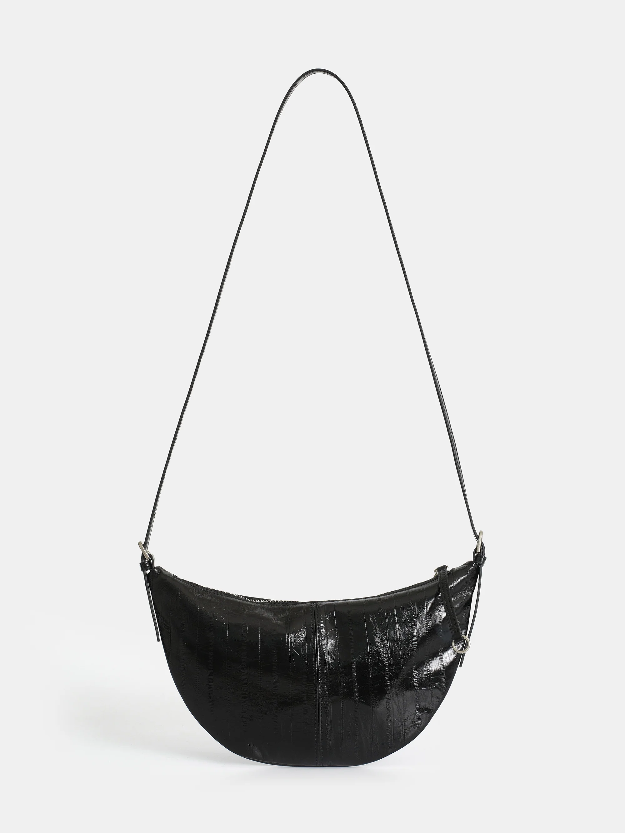 Textured Leather Crescent Bag, Black - Image 4