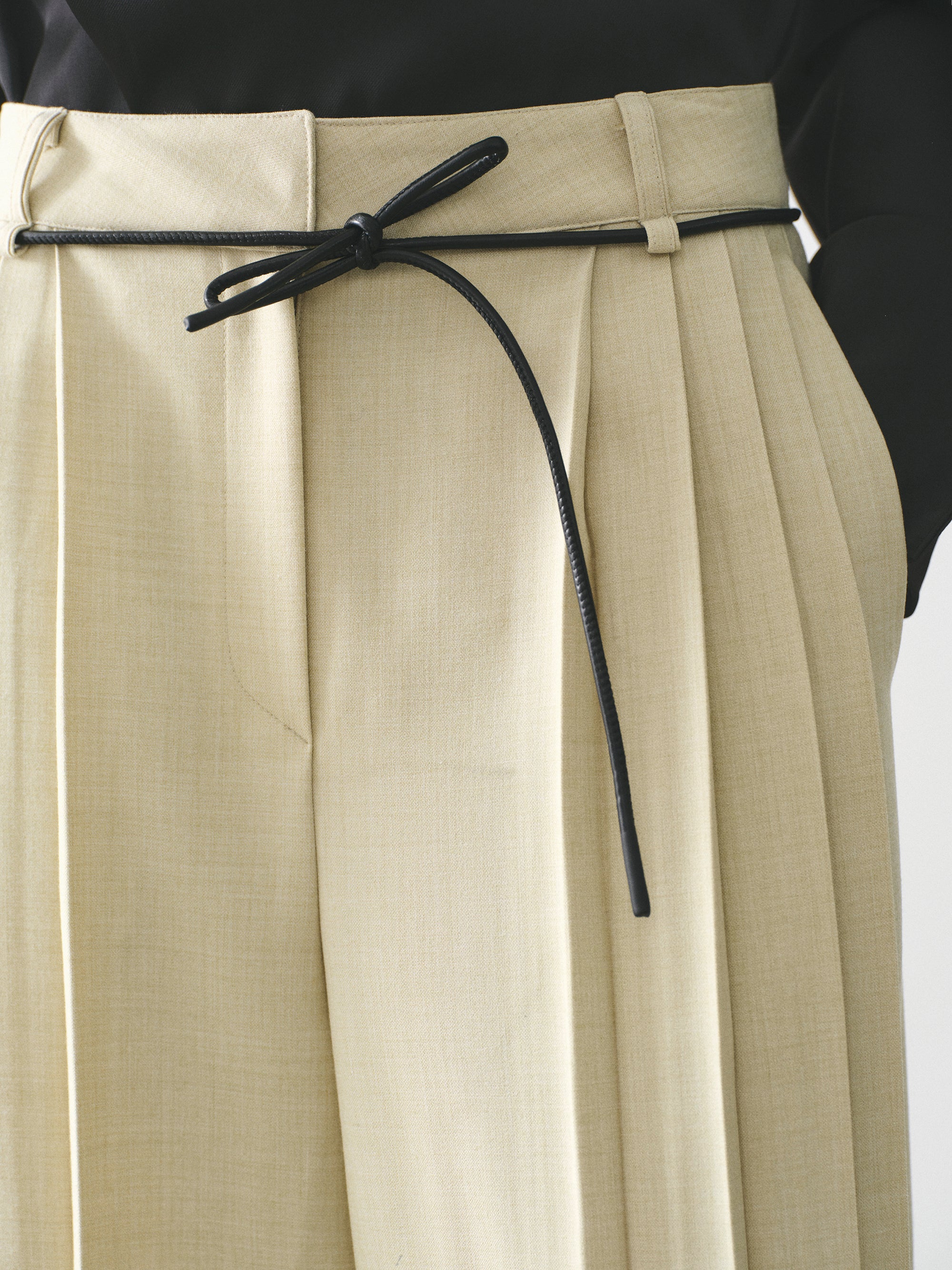 Tie-Belt Pleated Trousers, Beige - Image 4