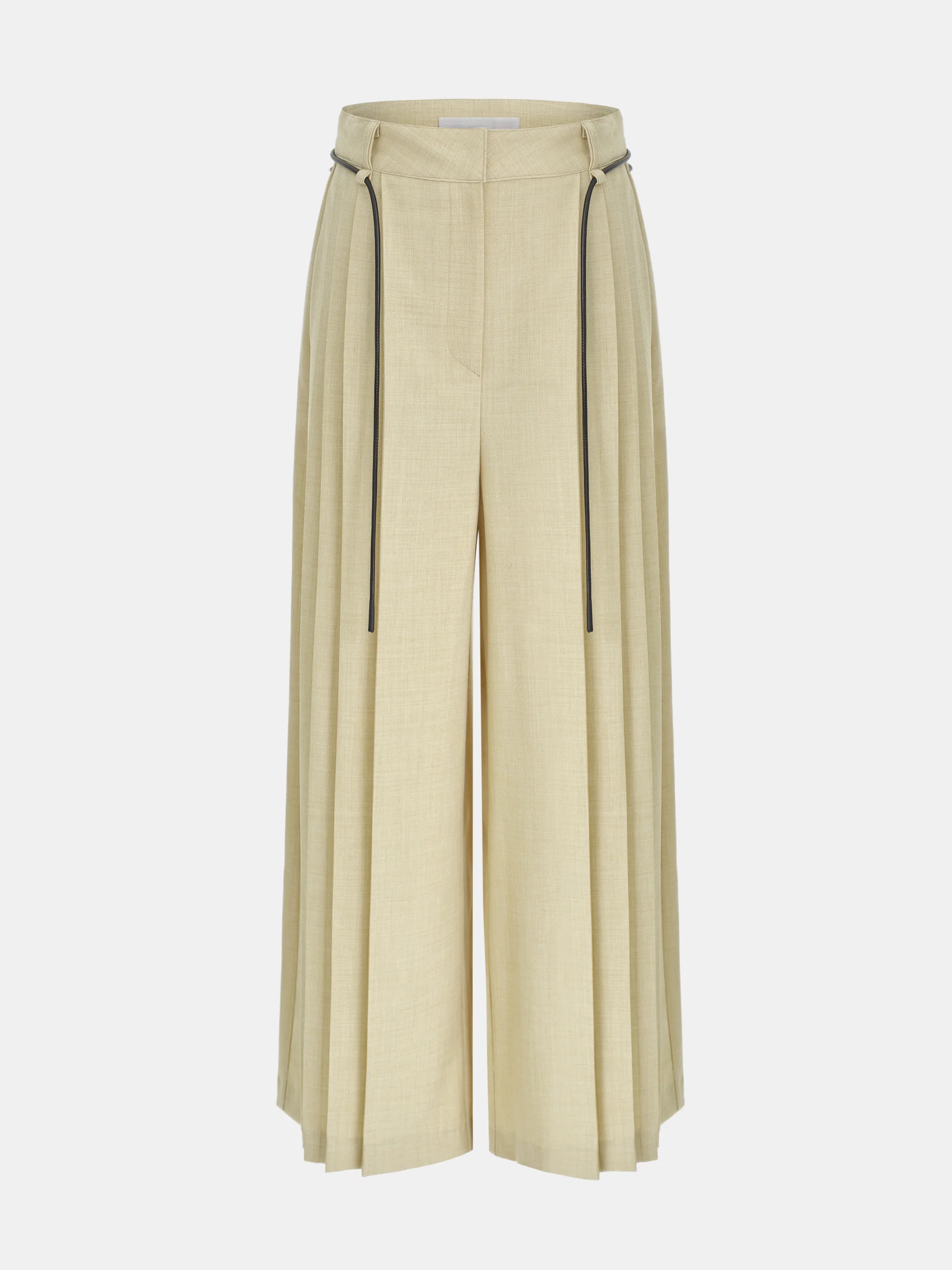 Tie-Belt Pleated Trousers, Beige - Image 6