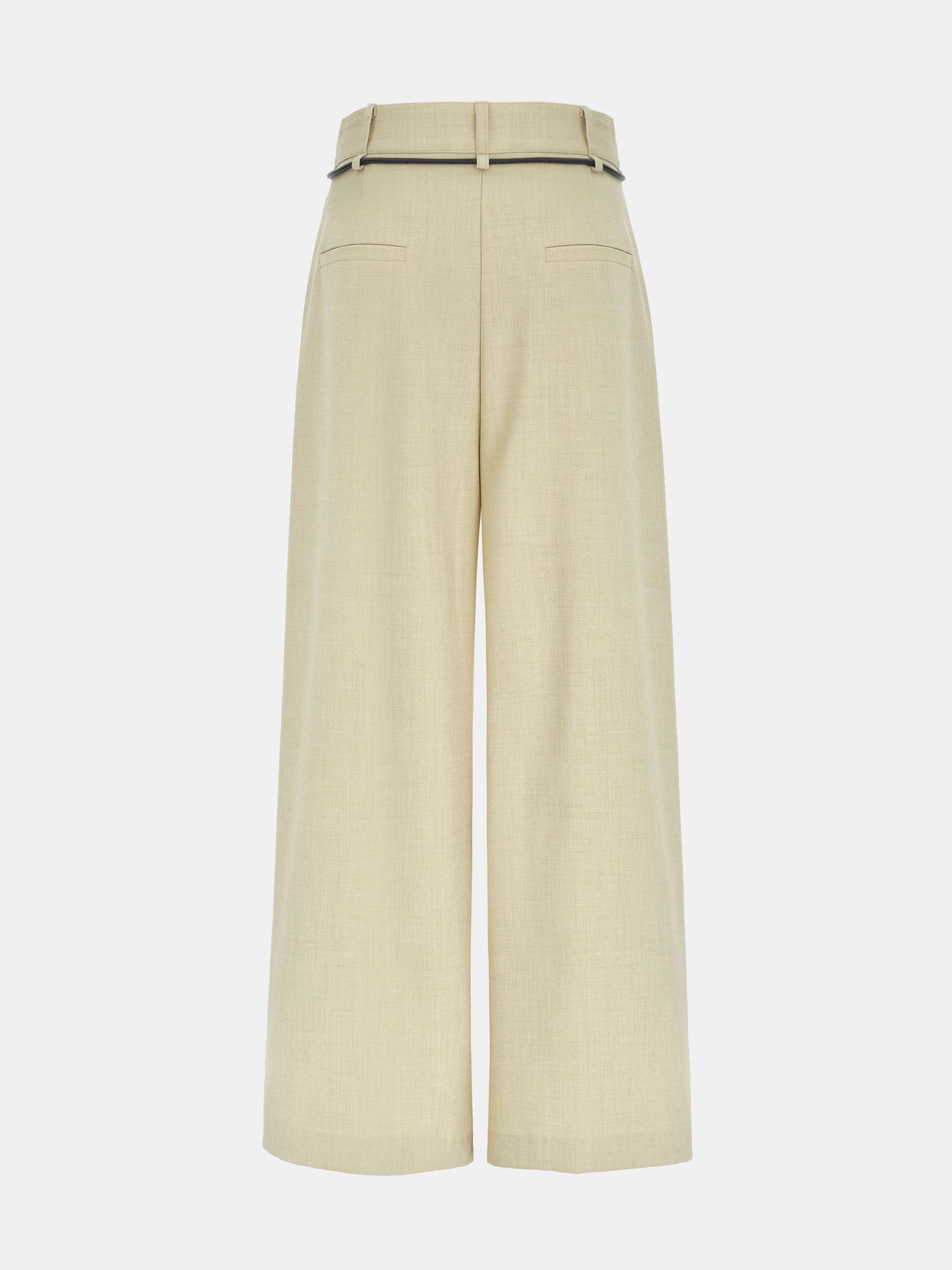 Tie-Belt Pleated Trousers, Beige - Image 7
