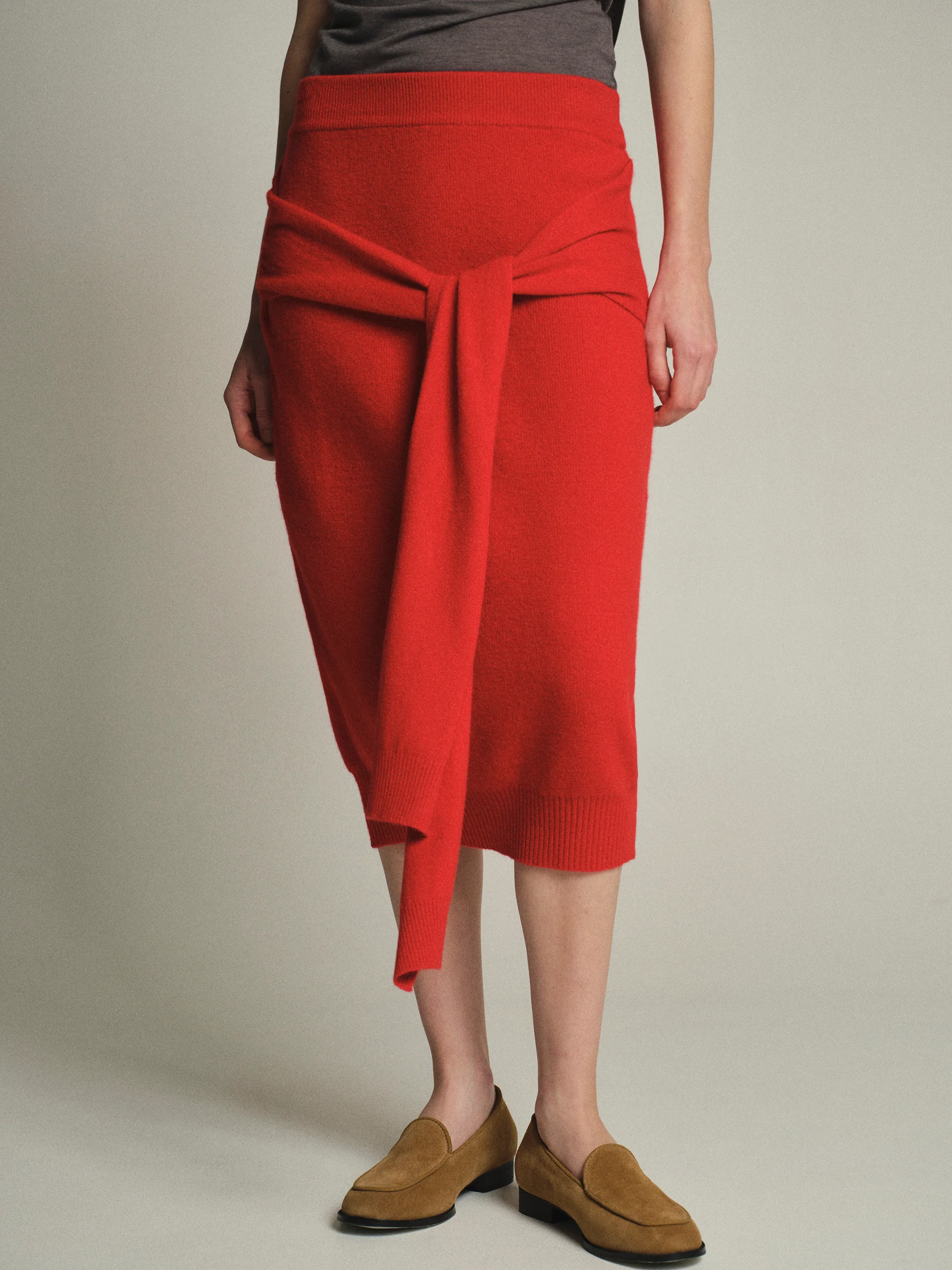 Tie-Front Knit Skirt, Red