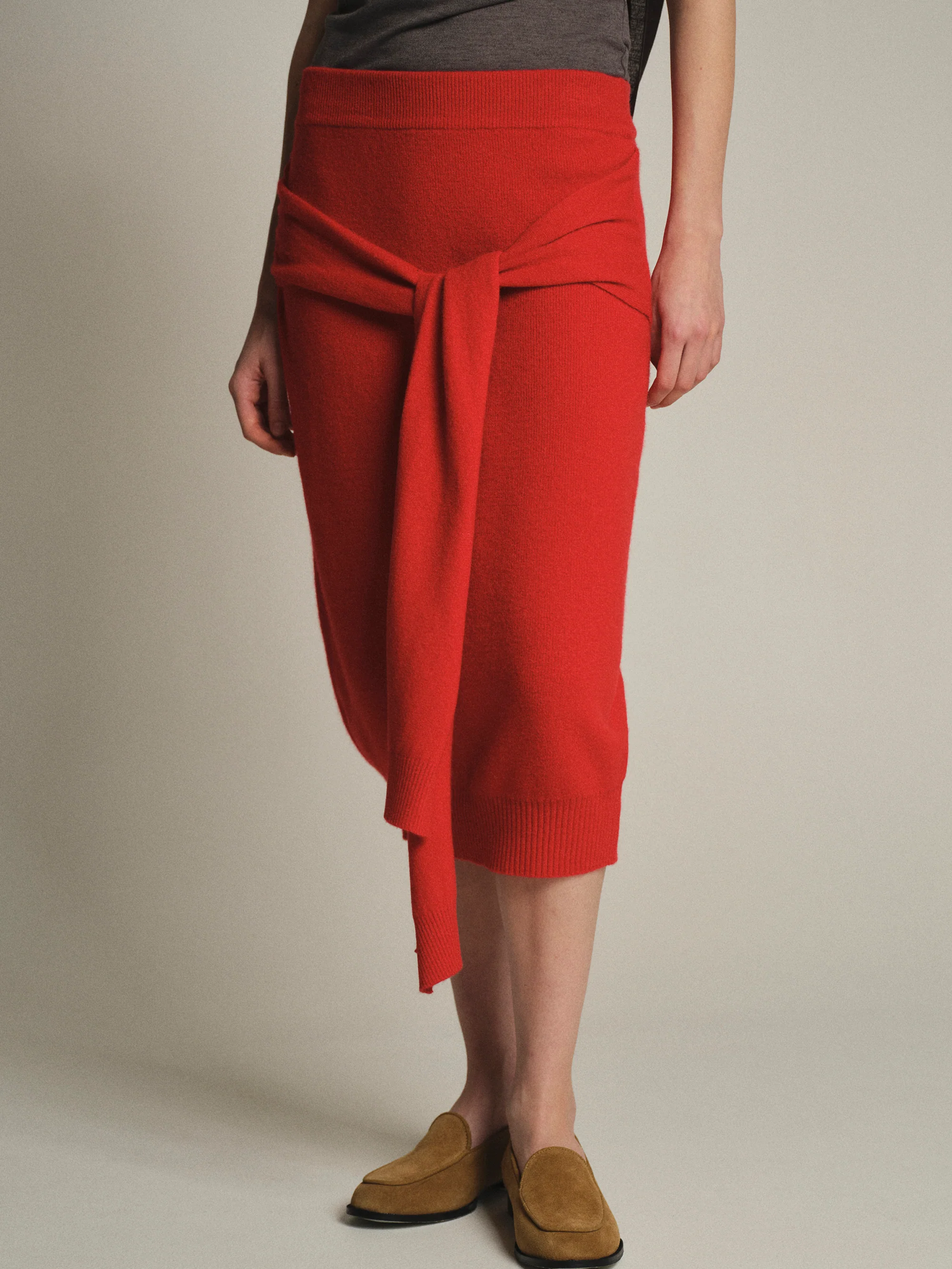Tie-Front Knit Skirt, Red - Image 2