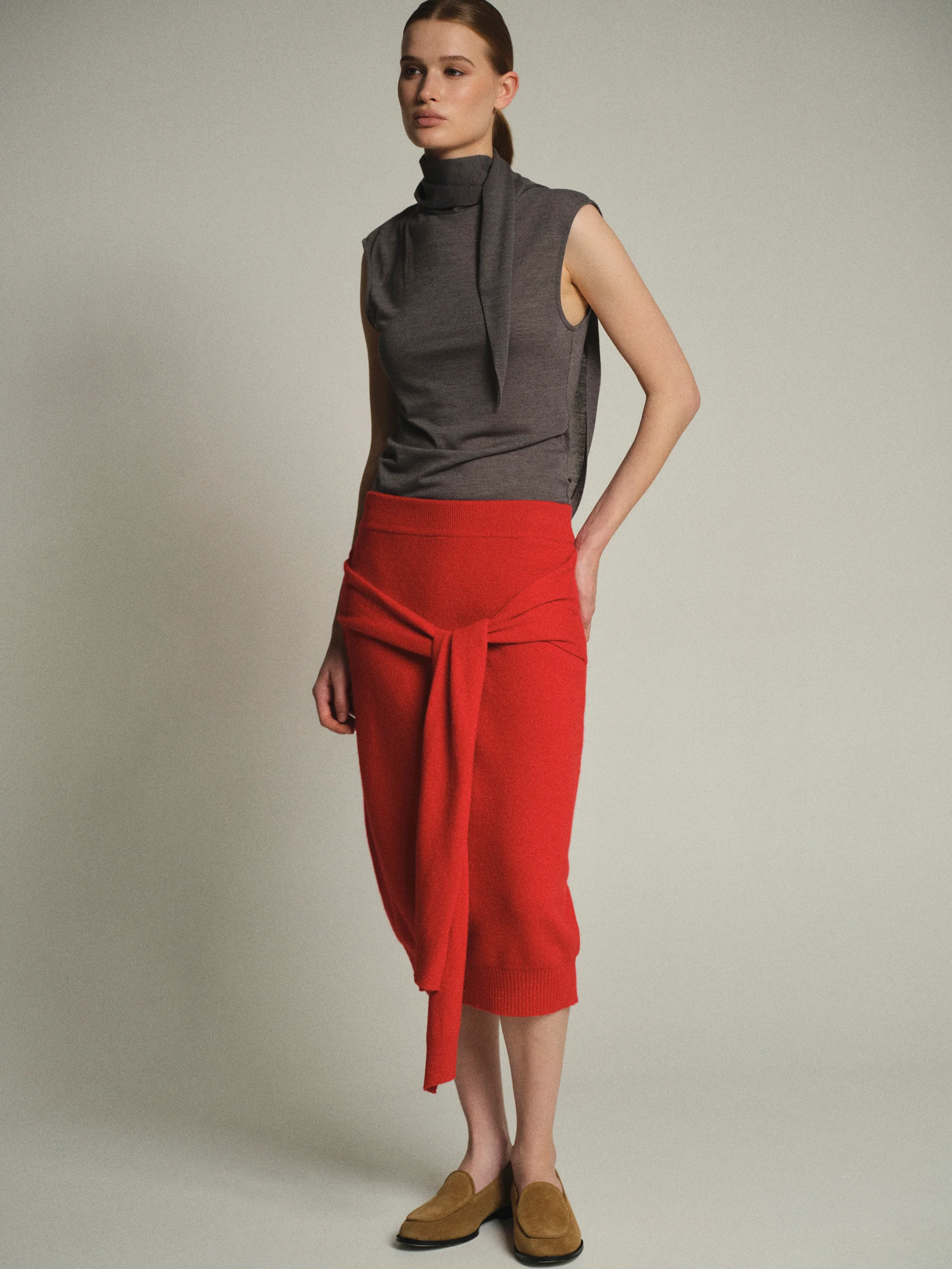 Tie-Front Knit Skirt, Red - Image 3
