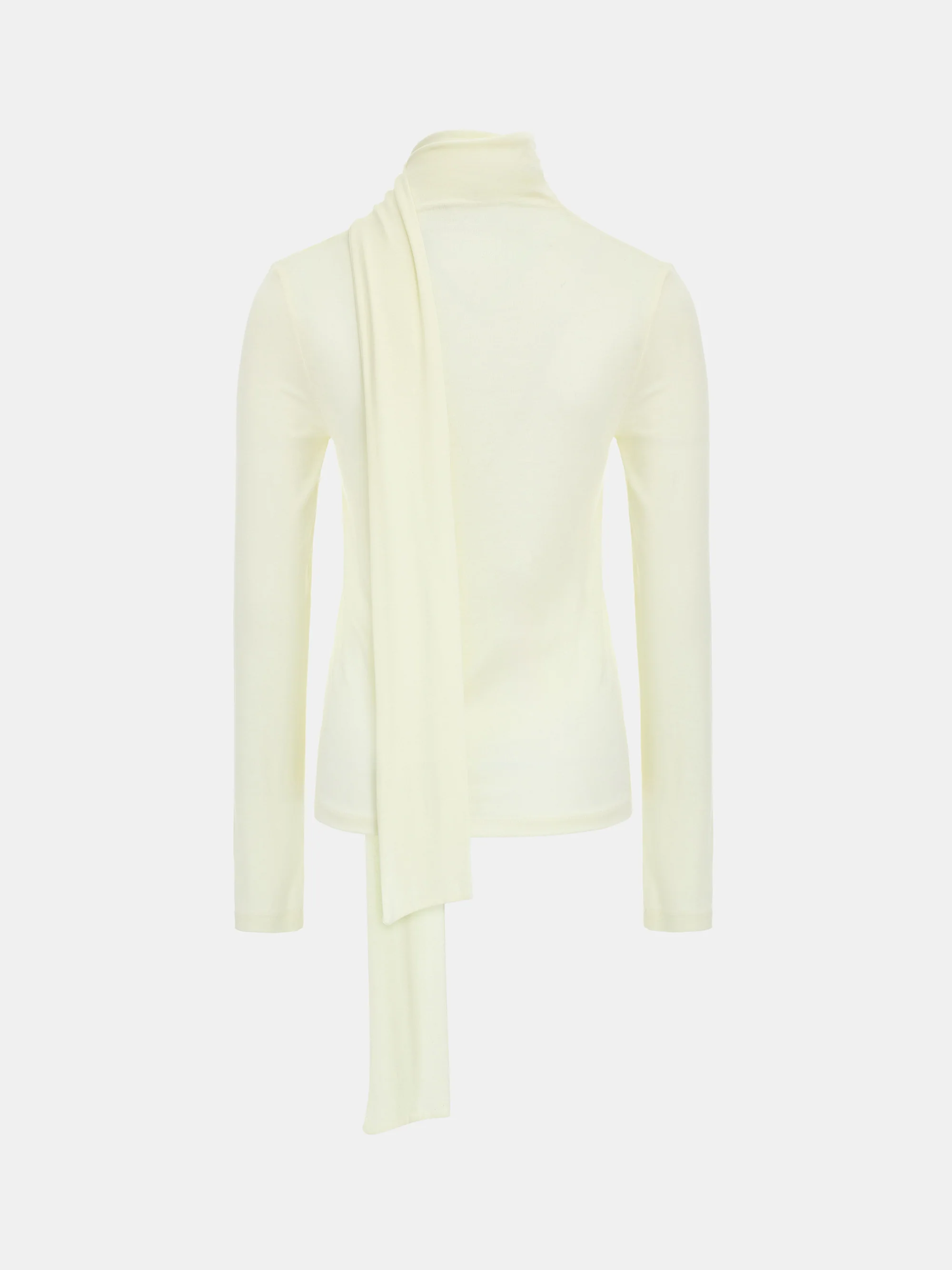 Tie Neck Jersey Top, Cream - Image 6
