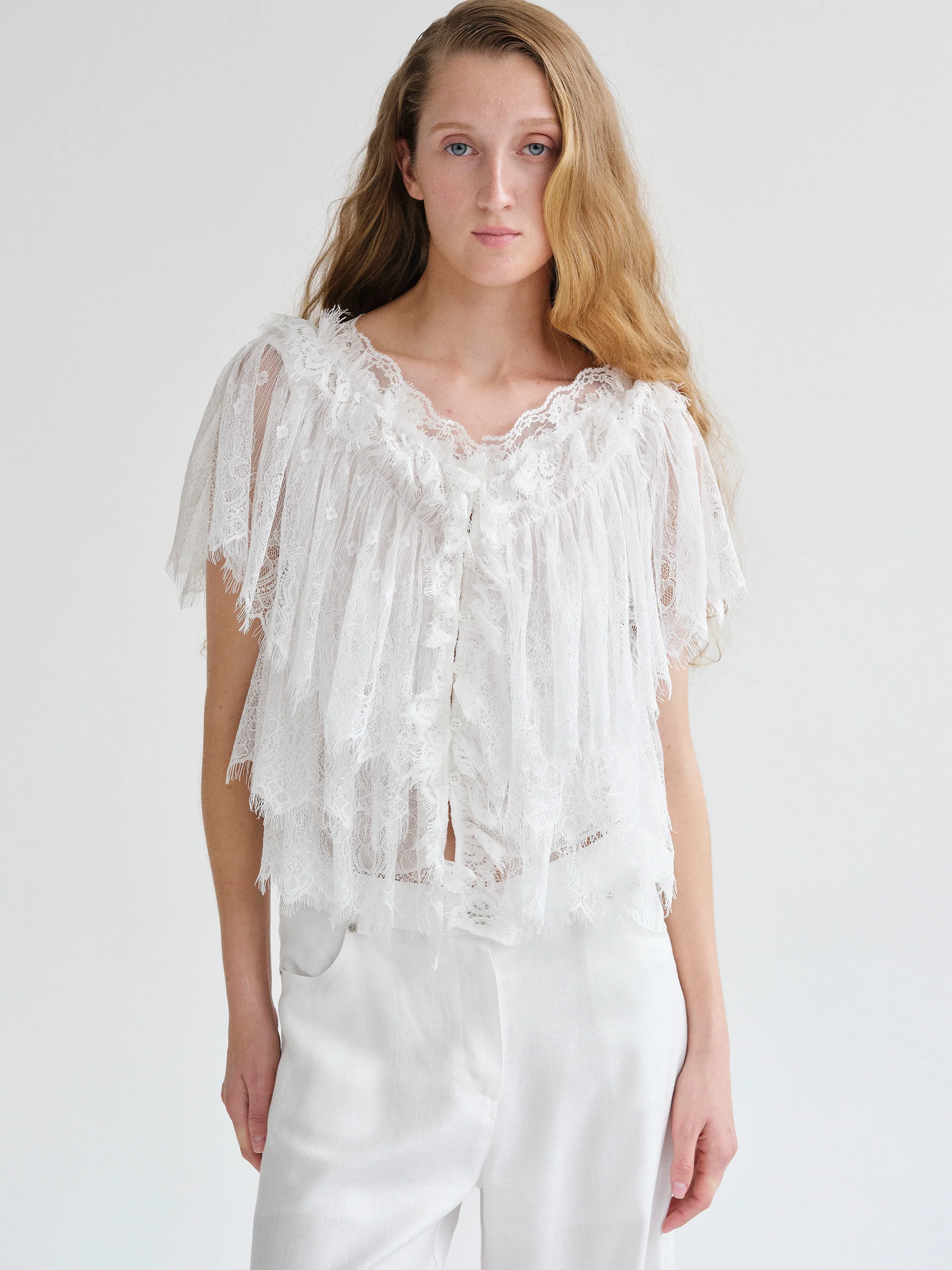 Tiered Lace Blouse, White