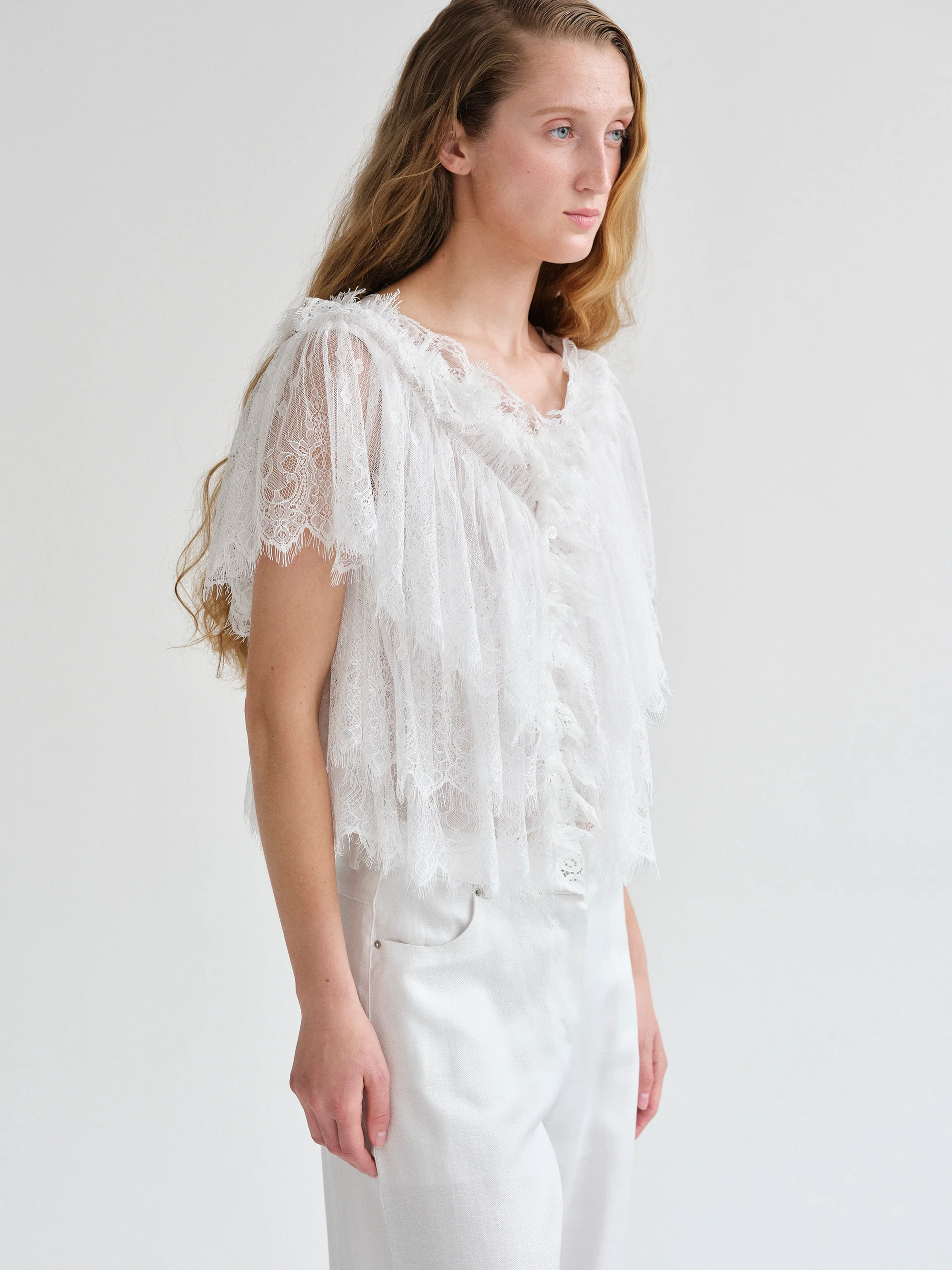 Tiered Lace Blouse, White - Image 3