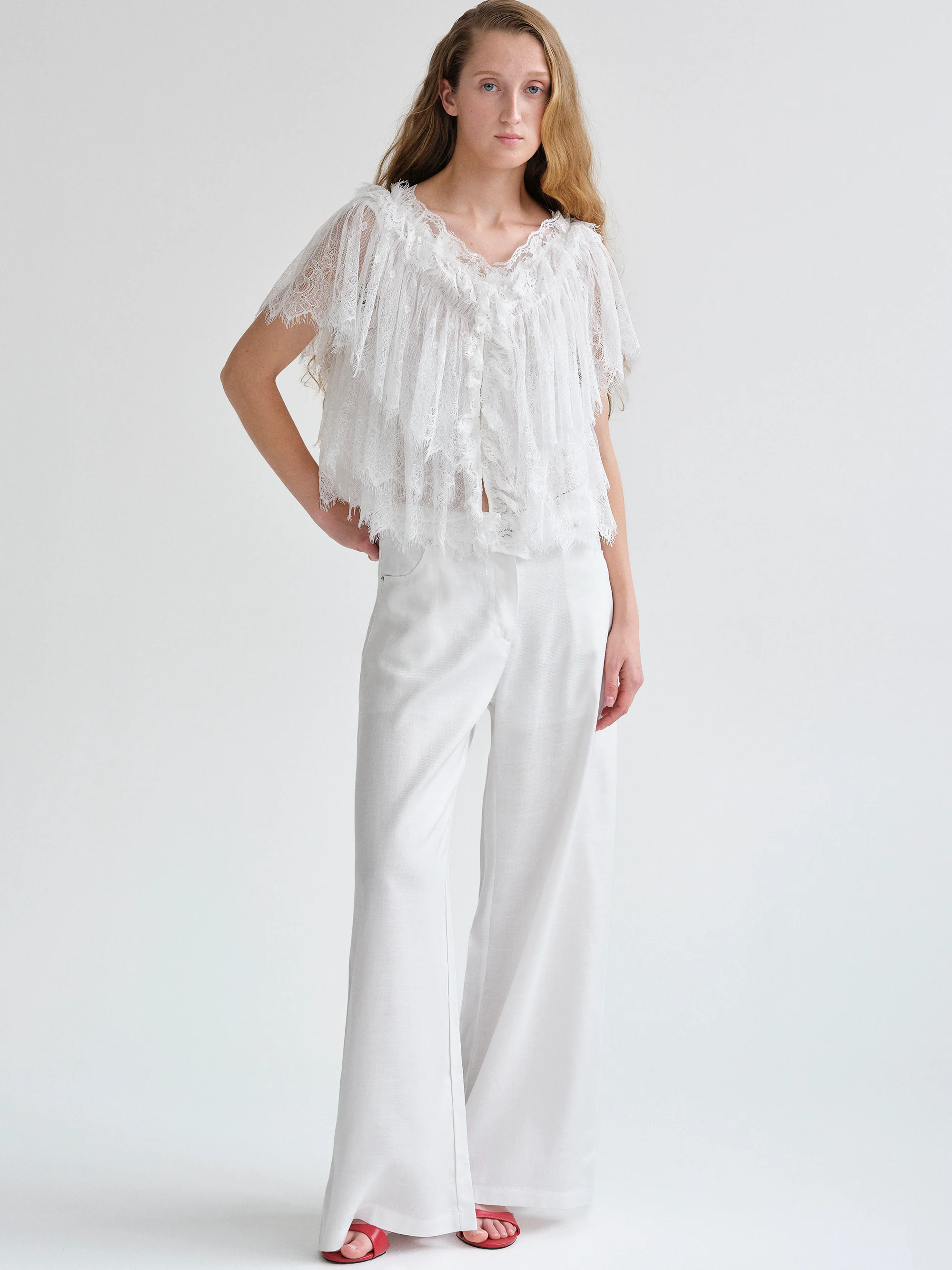 Tiered Lace Blouse, White - Image 4