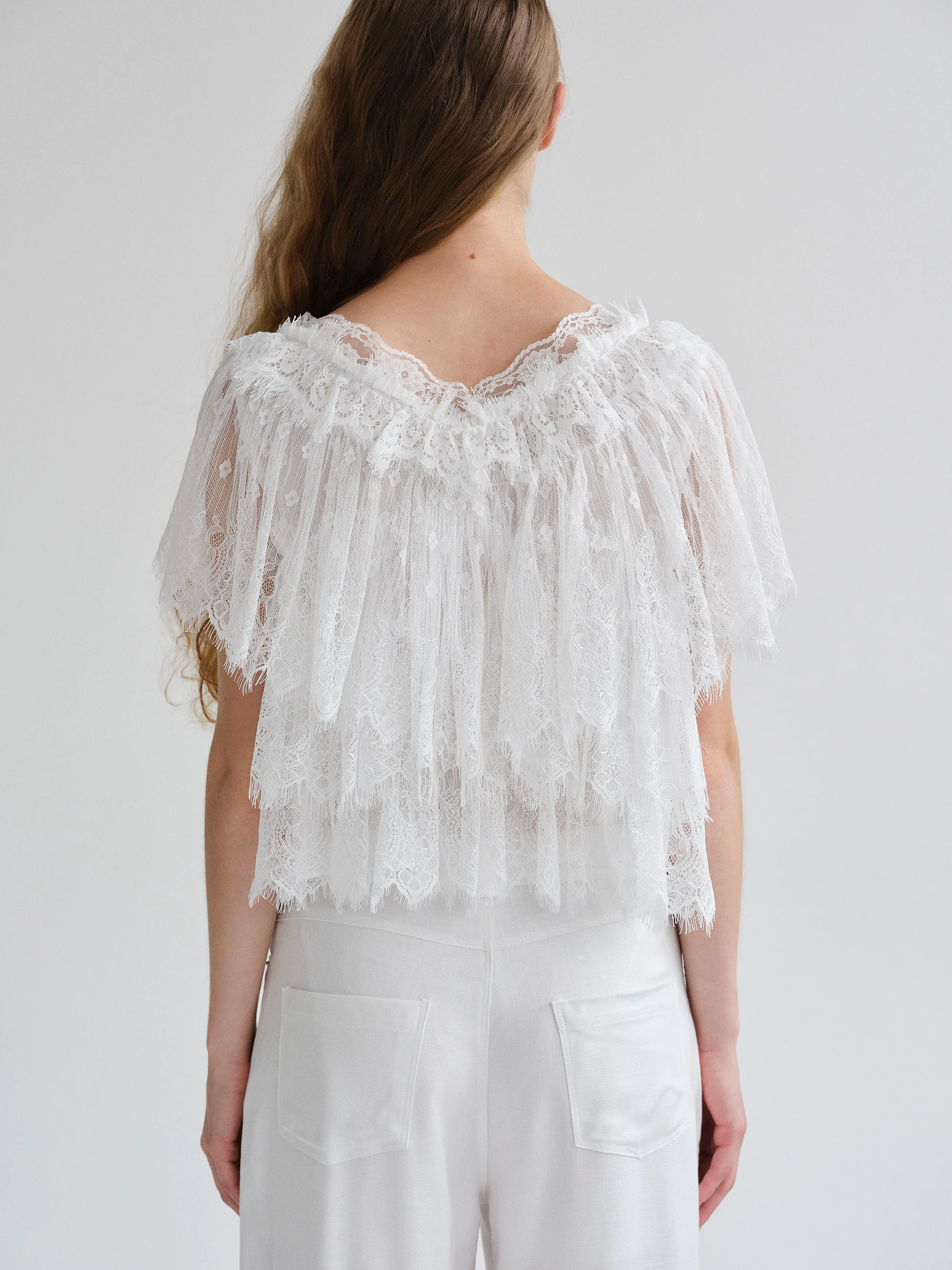 Tiered Lace Blouse, White - Image 5