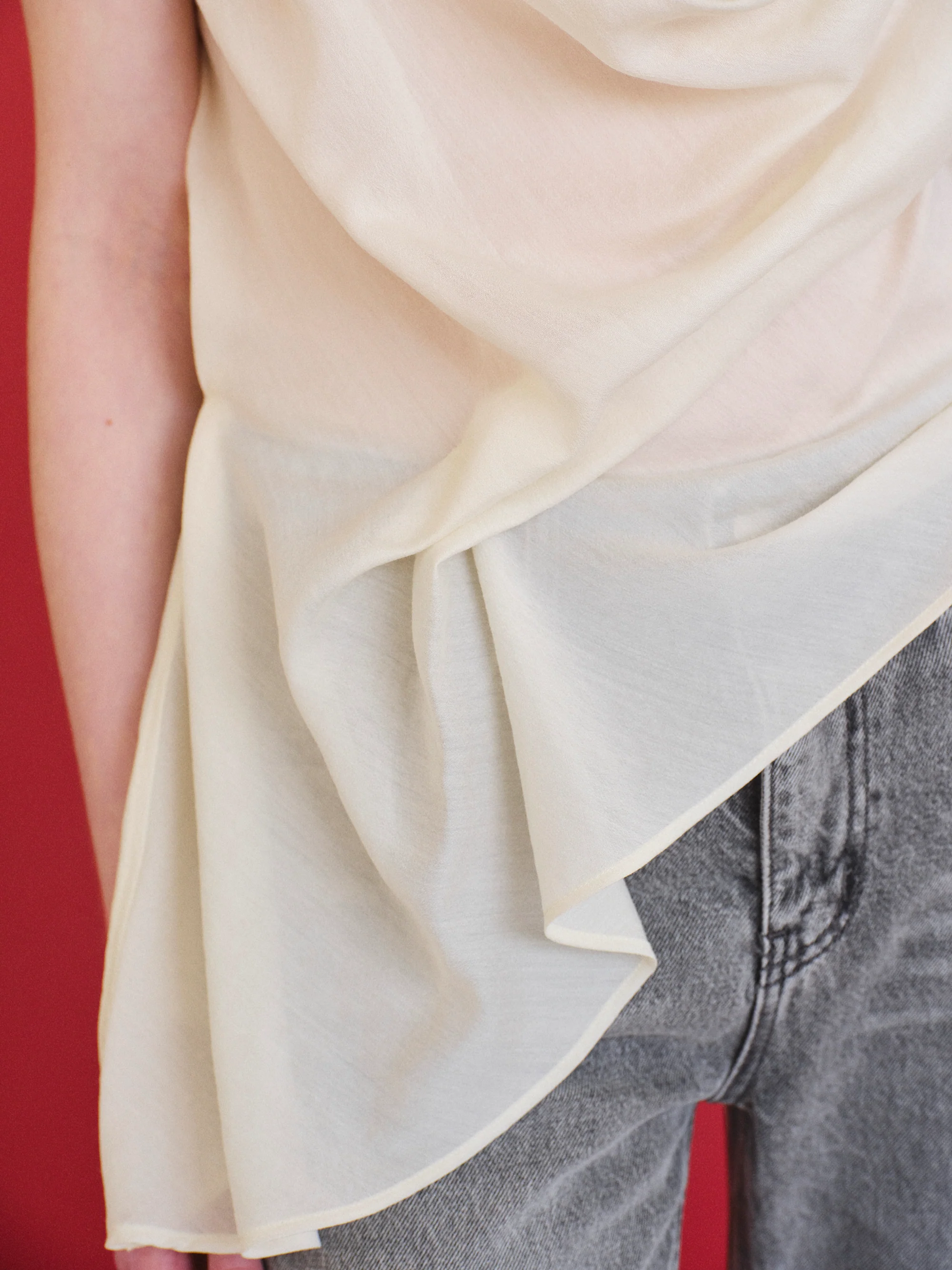 Tomi Asymmetrical Drape Satin Top, Ivory - Image 4